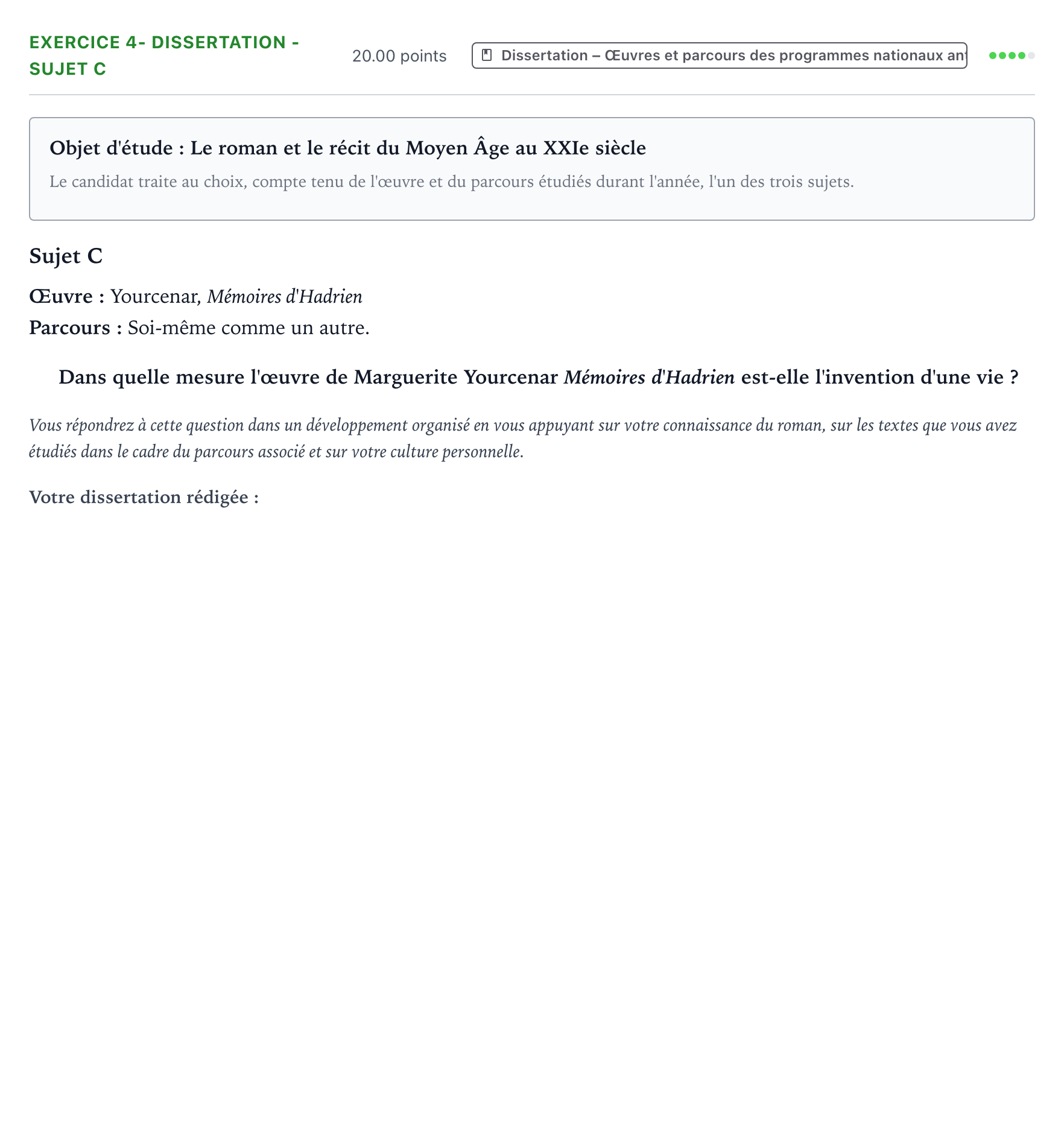 Énoncé: Exercice 4- Dissertation - Sujet C · Bac Français (1ère) Métropole remplacement 2021
