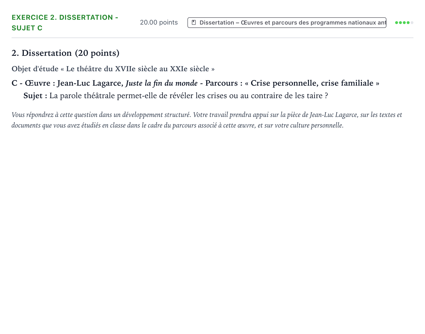 Énoncé: Exercice 2. Dissertation - Sujet C · Bac Français (1ère) Polynésie 2021 (jour 1)