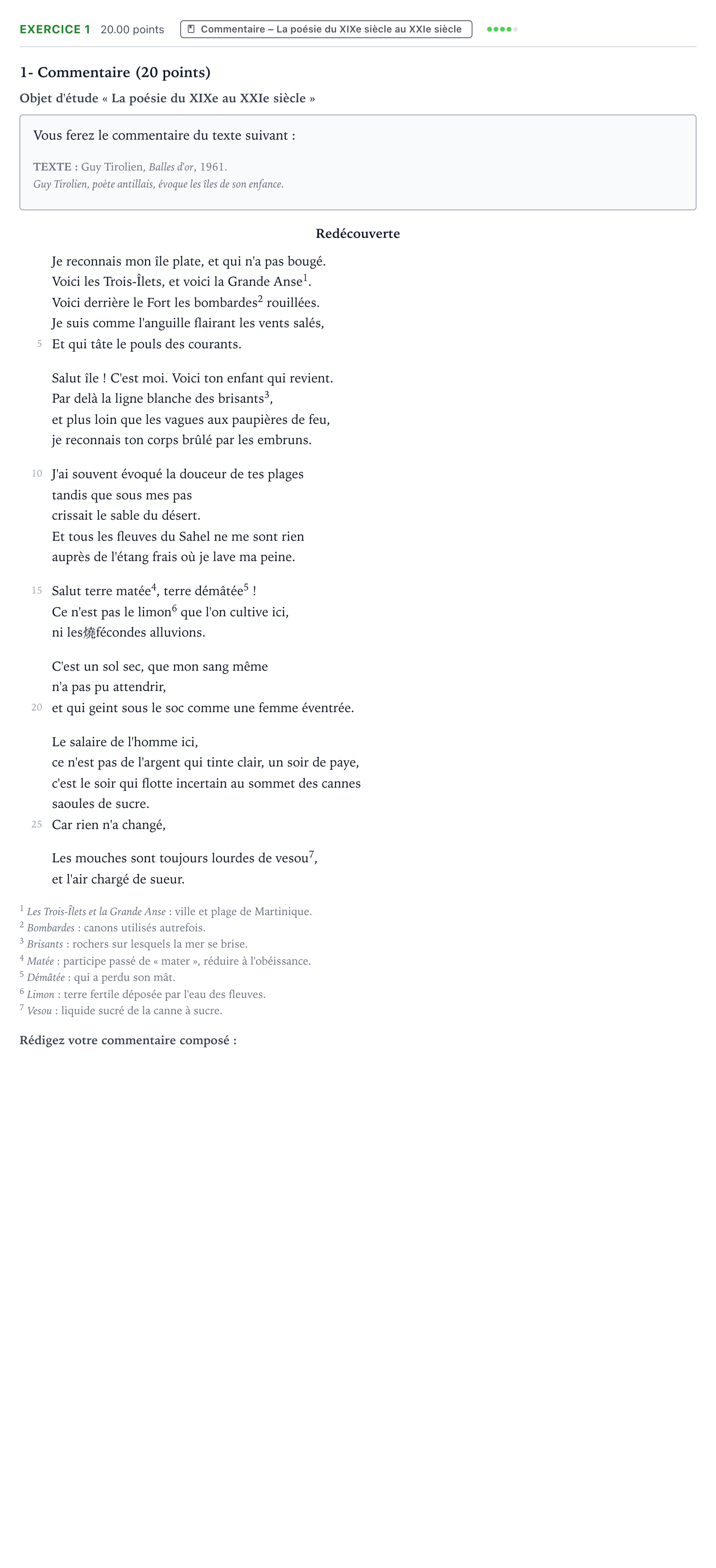Énoncé: Exercice 1 - Commentaire · Bac Français (1ère) Polynésie jour 1 - Remplacement 2021