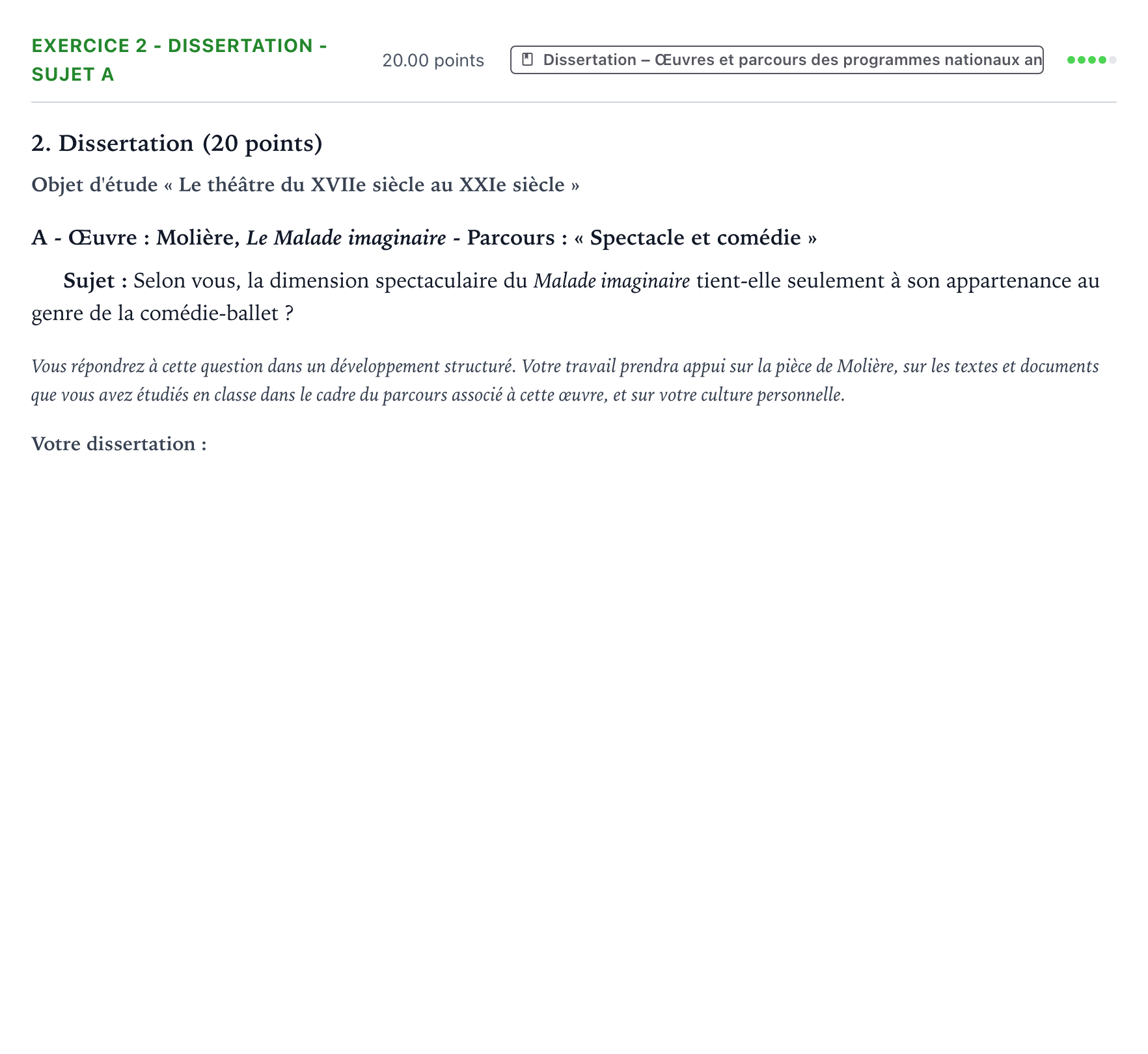 Énoncé: Exercice 2 - Dissertation - Sujet A · Bac Français (1ère) Polynésie jour 1 - Remplacement 2021