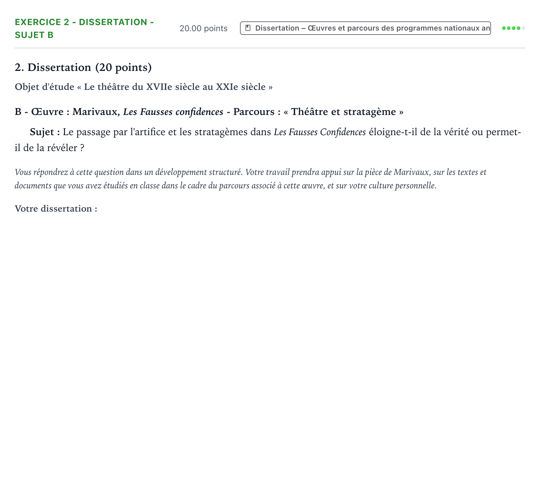 Énoncé: Exercice 2 - Dissertation - Sujet B · Bac Français (1ère) Polynésie jour 1 - Remplacement 2021