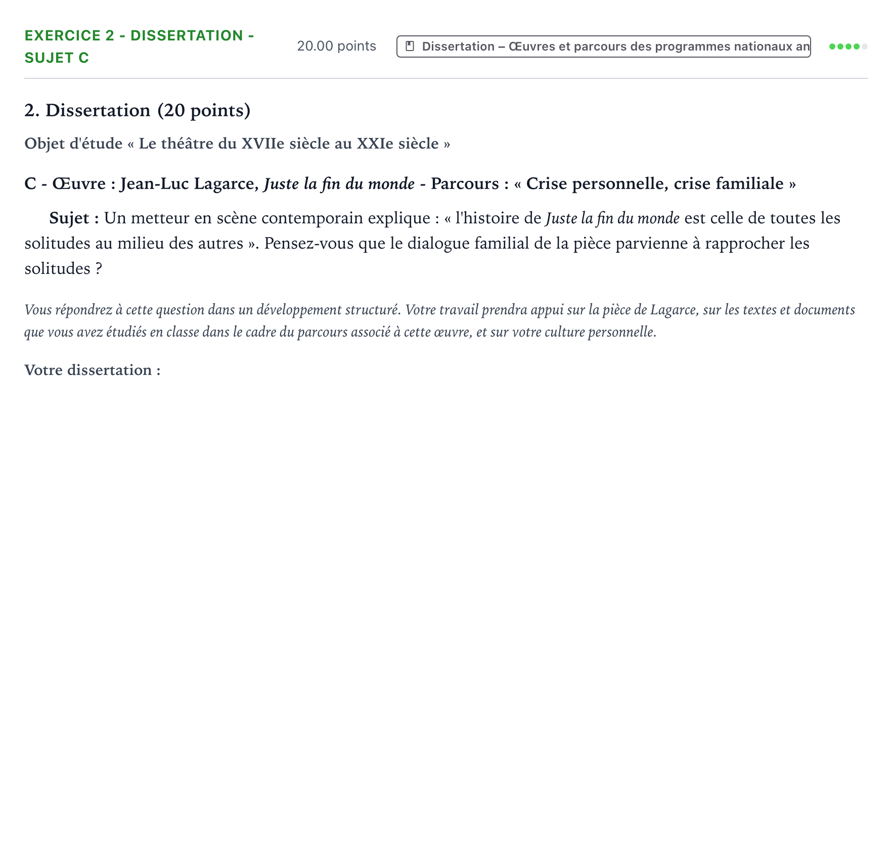Énoncé: Exercice 2 - Dissertation - Sujet C · Bac Français (1ère) Polynésie jour 1 - Remplacement 2021