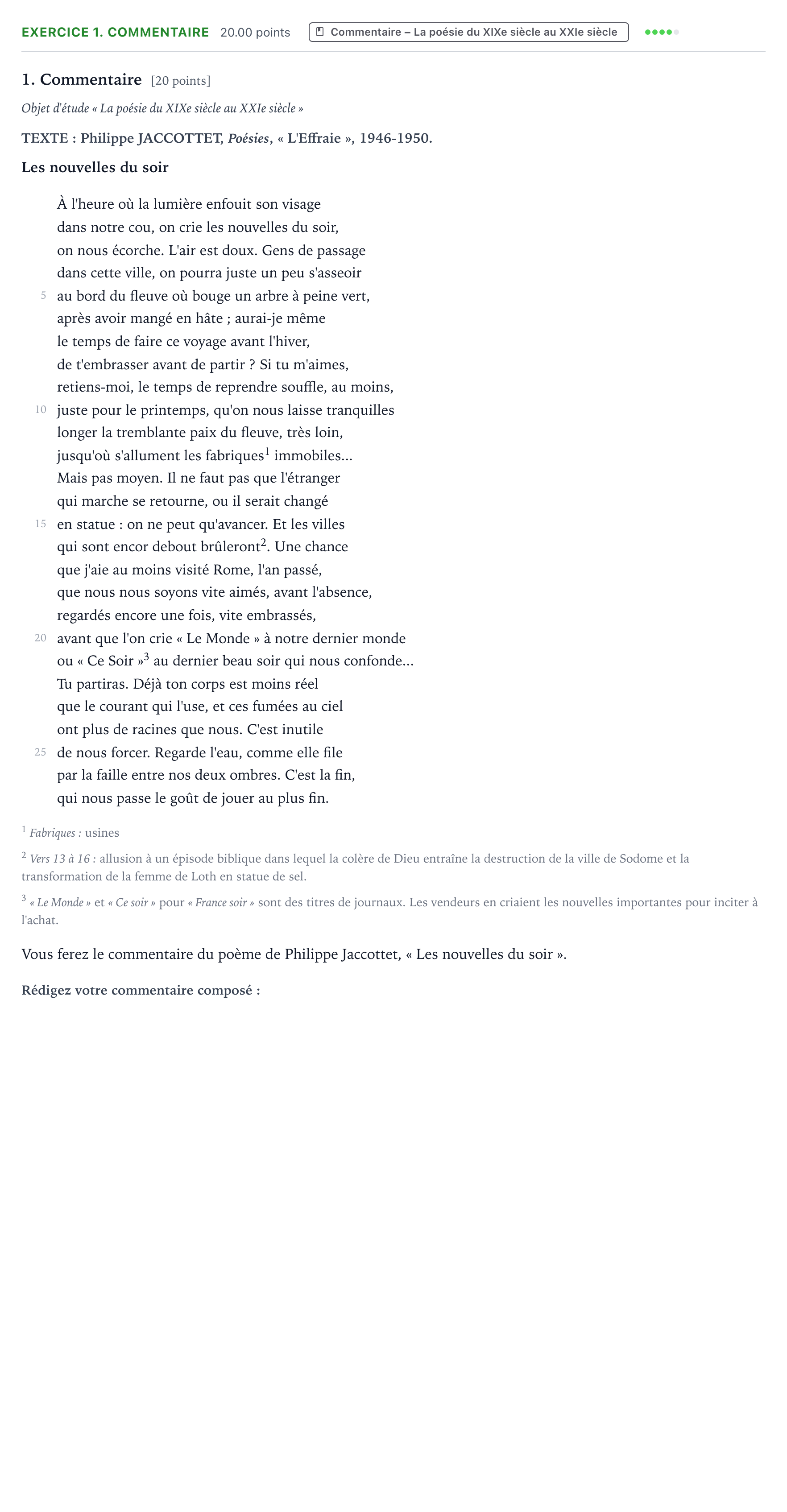 Énoncé: Exercice 1. Commentaire · Bac Français (1ère) Polynésie 2021 (jour 2)