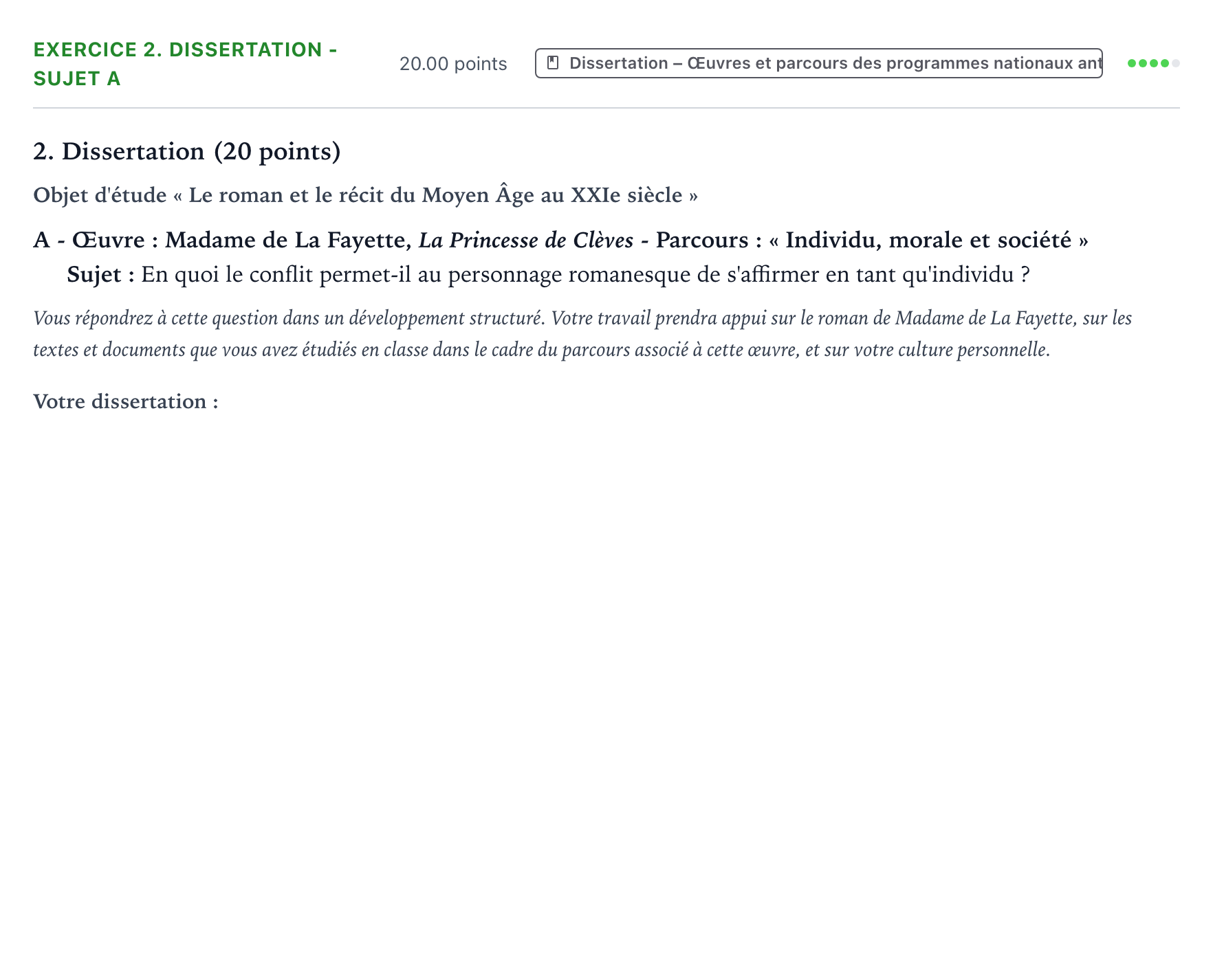 Énoncé: Exercice 2. Dissertation - Sujet A · Bac Français (1ère) Polynésie 2021 (jour 2)