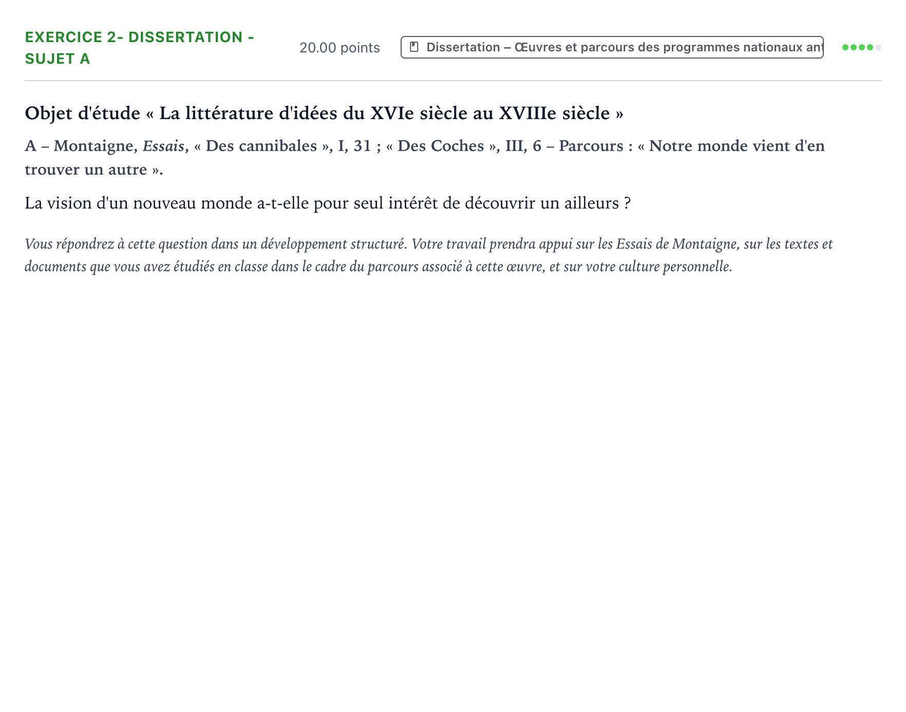 Énoncé: Exercice 2- Dissertation - Sujet A · Bac Français (1ère) Polynésie jour 2 - Remplacement 2021