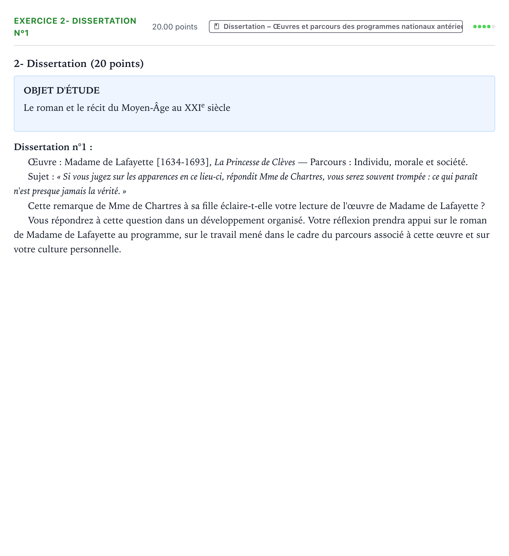 Énoncé: Exercice 2- Dissertation n°1 · Bac Français (1ère) Amérique du Nord session normale 2022