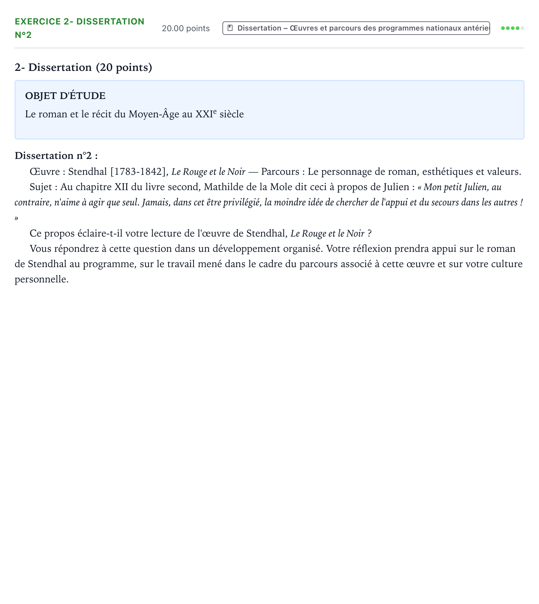 Énoncé: Exercice 2- Dissertation n°2 · Bac Français (1ère) Amérique du Nord session normale 2022