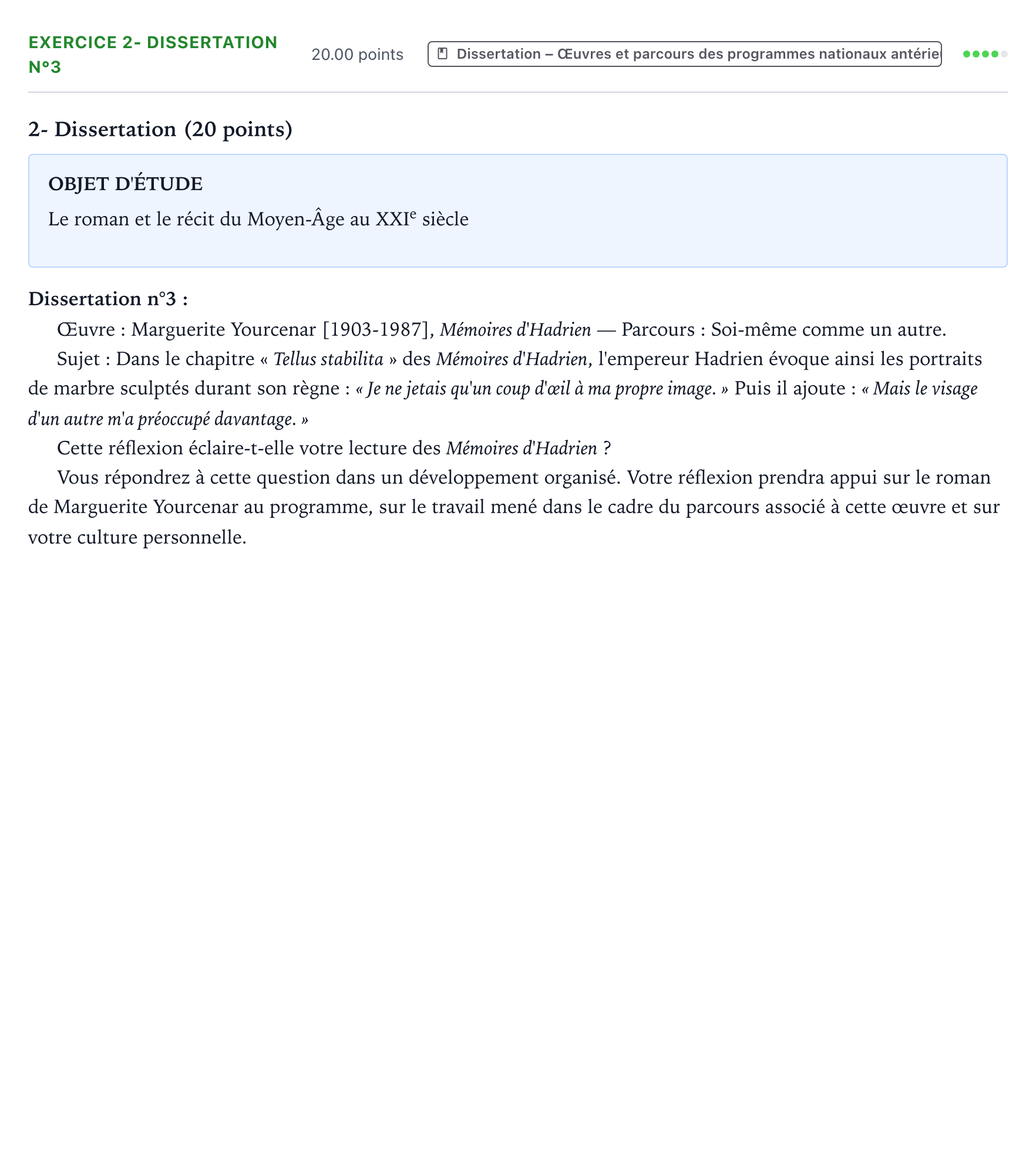 Énoncé: Exercice 2- Dissertation n°3 · Bac Français (1ère) Amérique du Nord session normale 2022