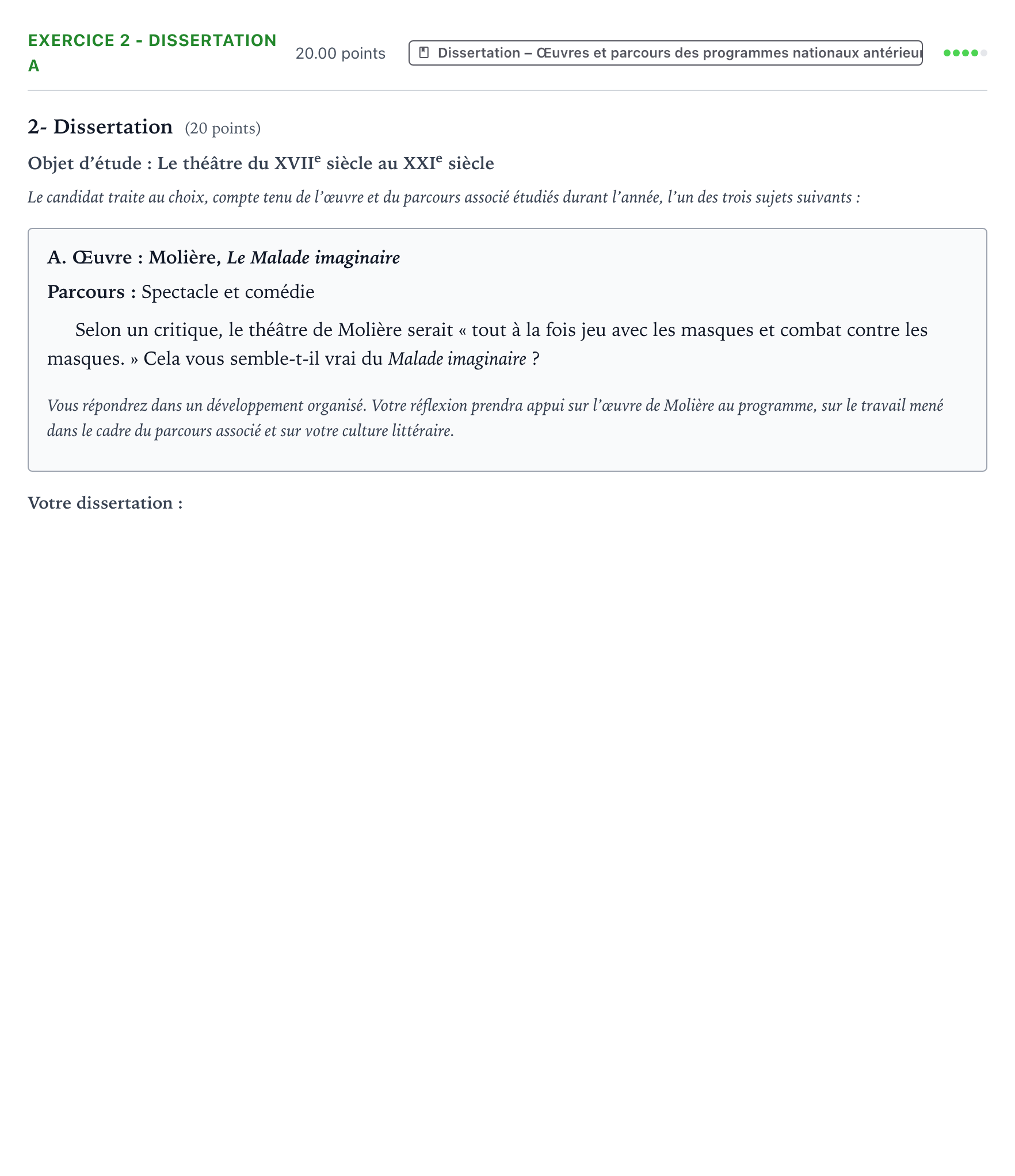 Énoncé: Exercice 2 - Dissertation A · Bac Français (1ère) Amérique du Nord remplacement 2022