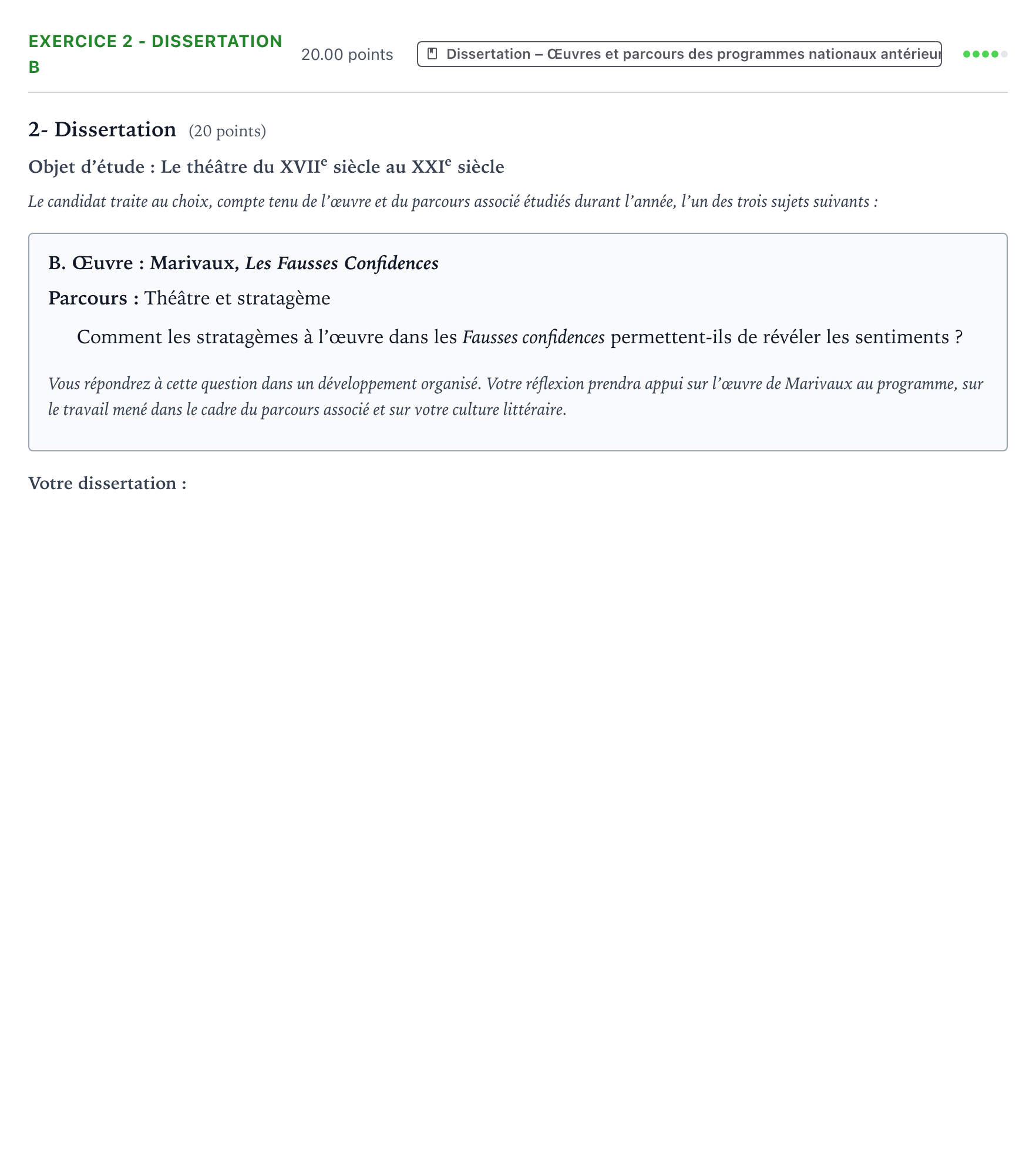 Énoncé: Exercice 2 - Dissertation B · Bac Français (1ère) Amérique du Nord remplacement 2022