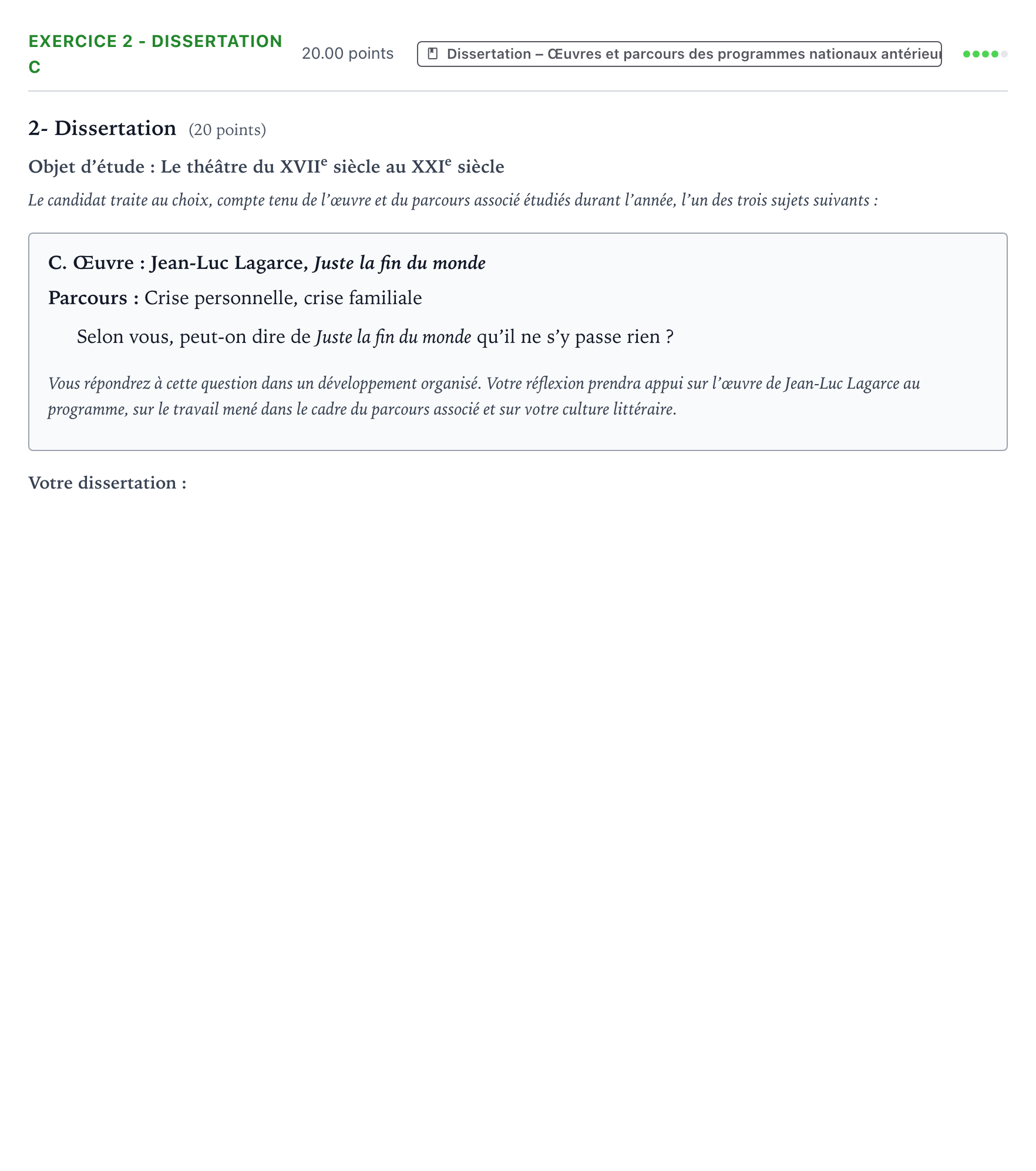 Énoncé: Exercice 2 - Dissertation C · Bac Français (1ère) Amérique du Nord remplacement 2022