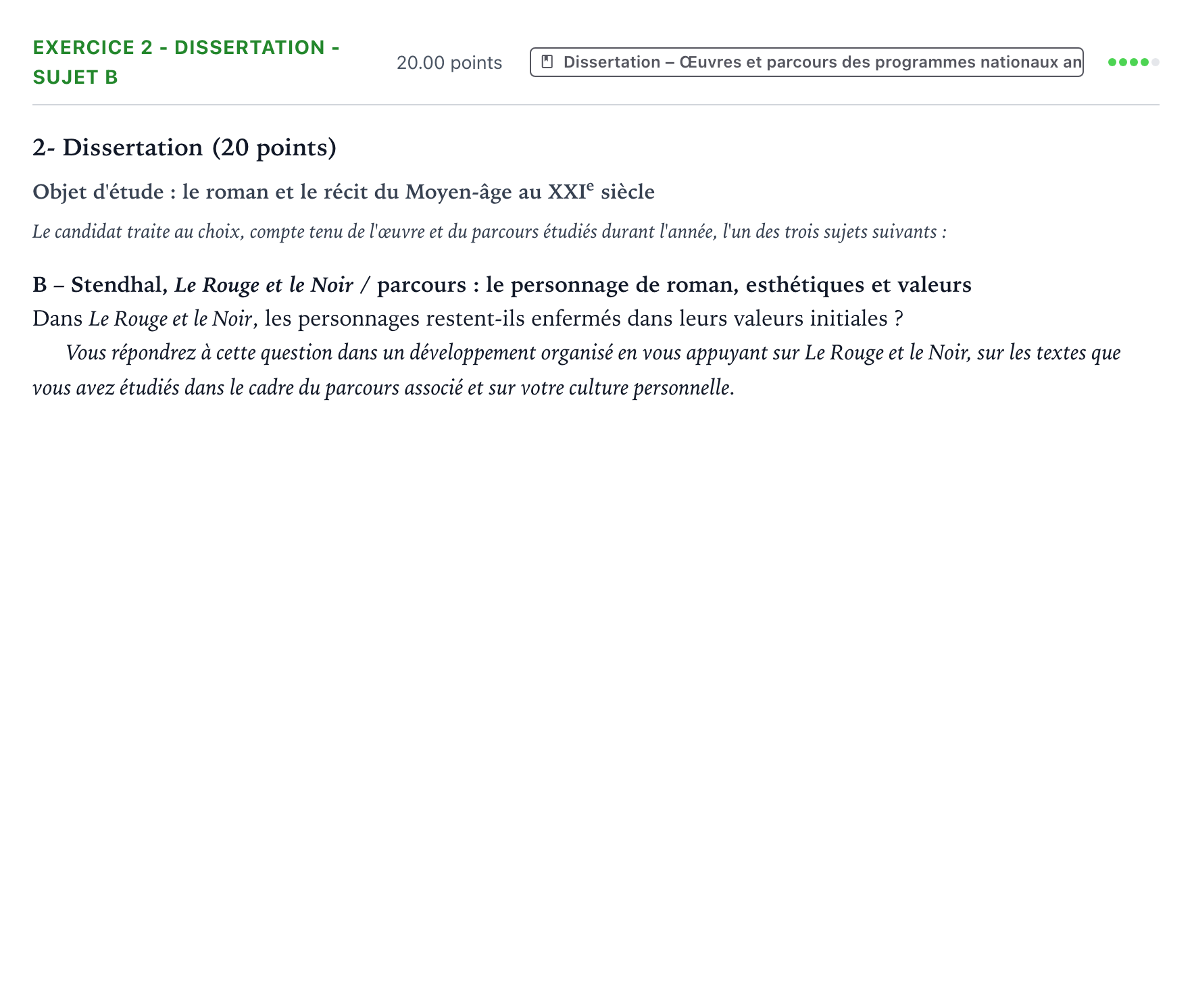Énoncé: Exercice 2 - Dissertation - Sujet B · Bac Français (1ère) Amérique du Sud session normale 2022
