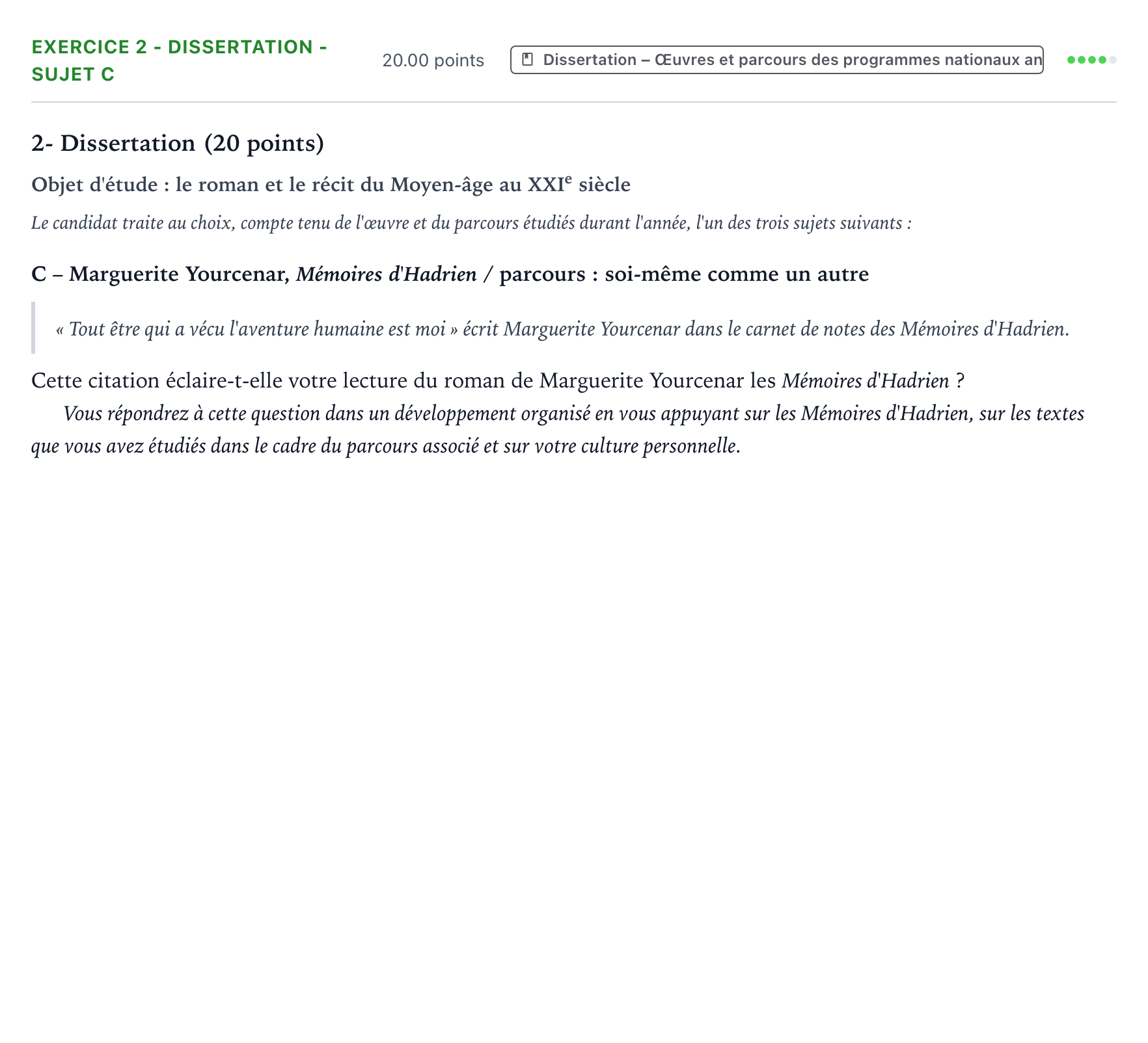 Énoncé: Exercice 2 - Dissertation - Sujet C · Bac Français (1ère) Amérique du Sud session normale 2022