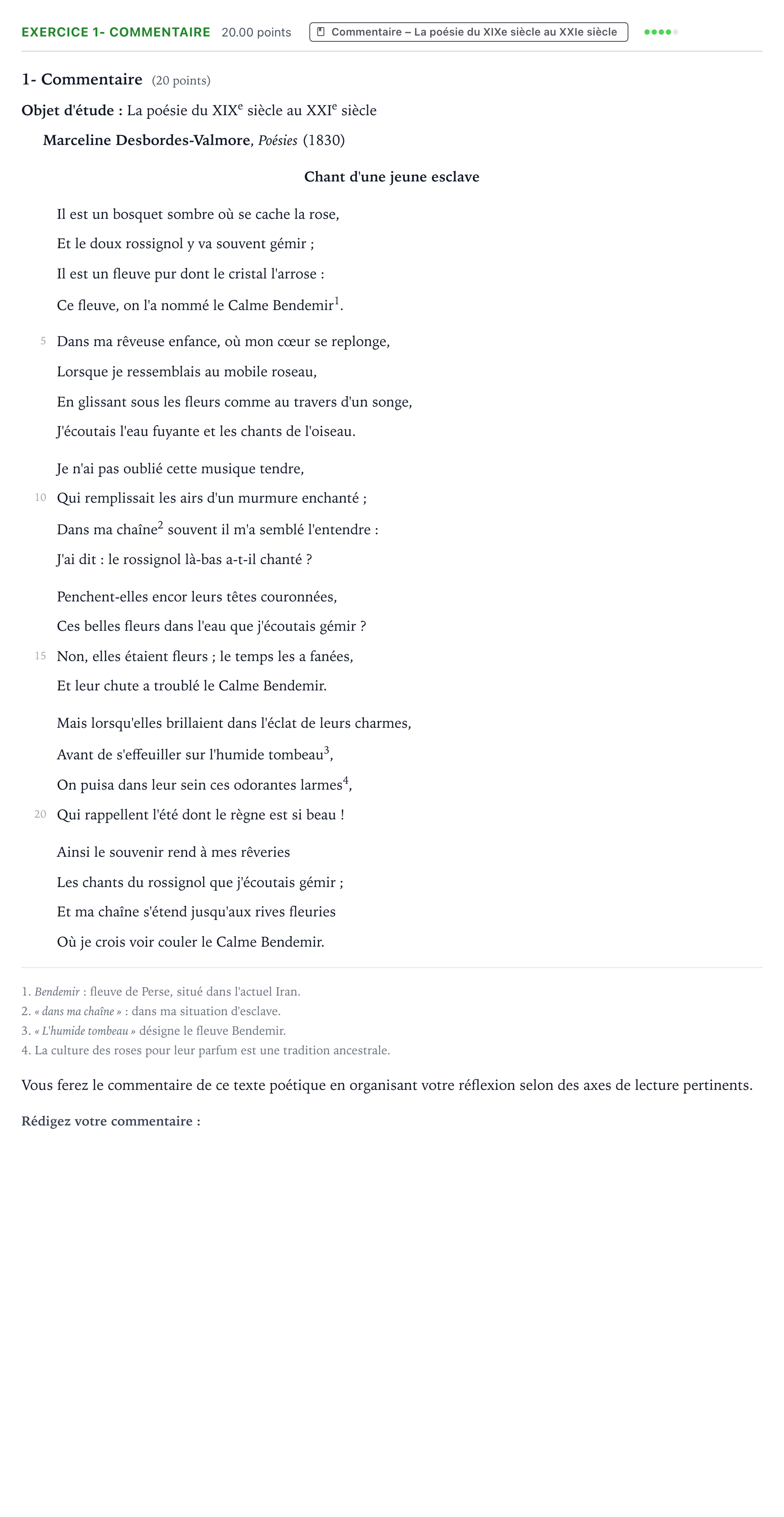 Énoncé: Exercice 1- Commentaire · Bac Français (1ère) Antilles-Guyane remplacement 2022