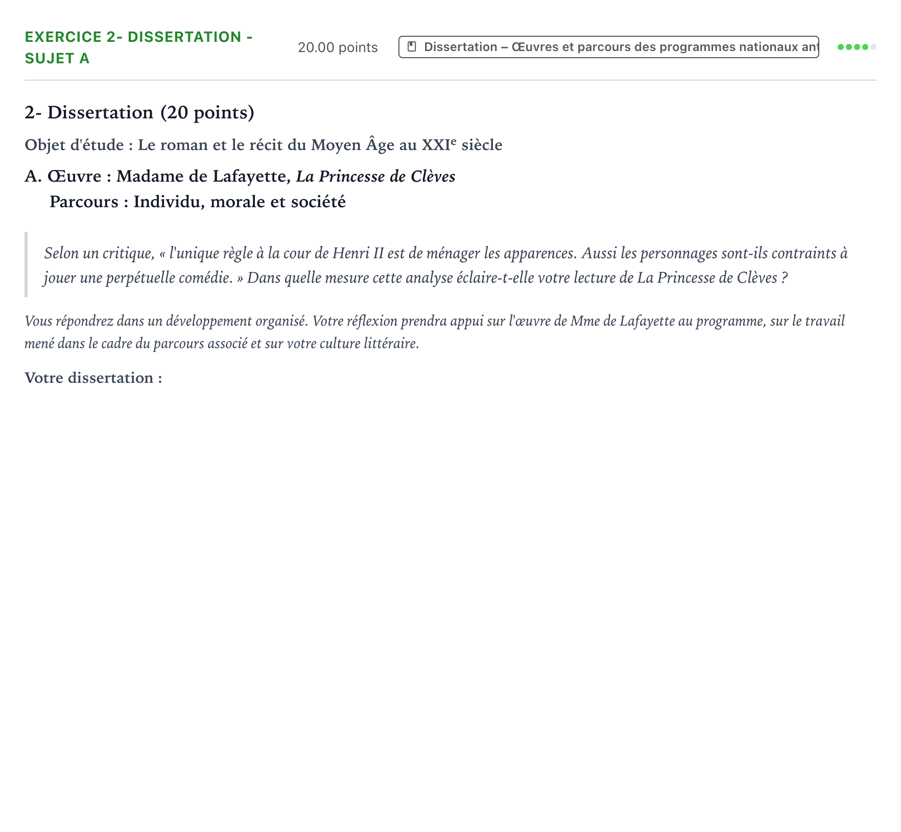 Énoncé: Exercice 2- Dissertation - Sujet A · Bac Français (1ère) Antilles-Guyane remplacement 2022