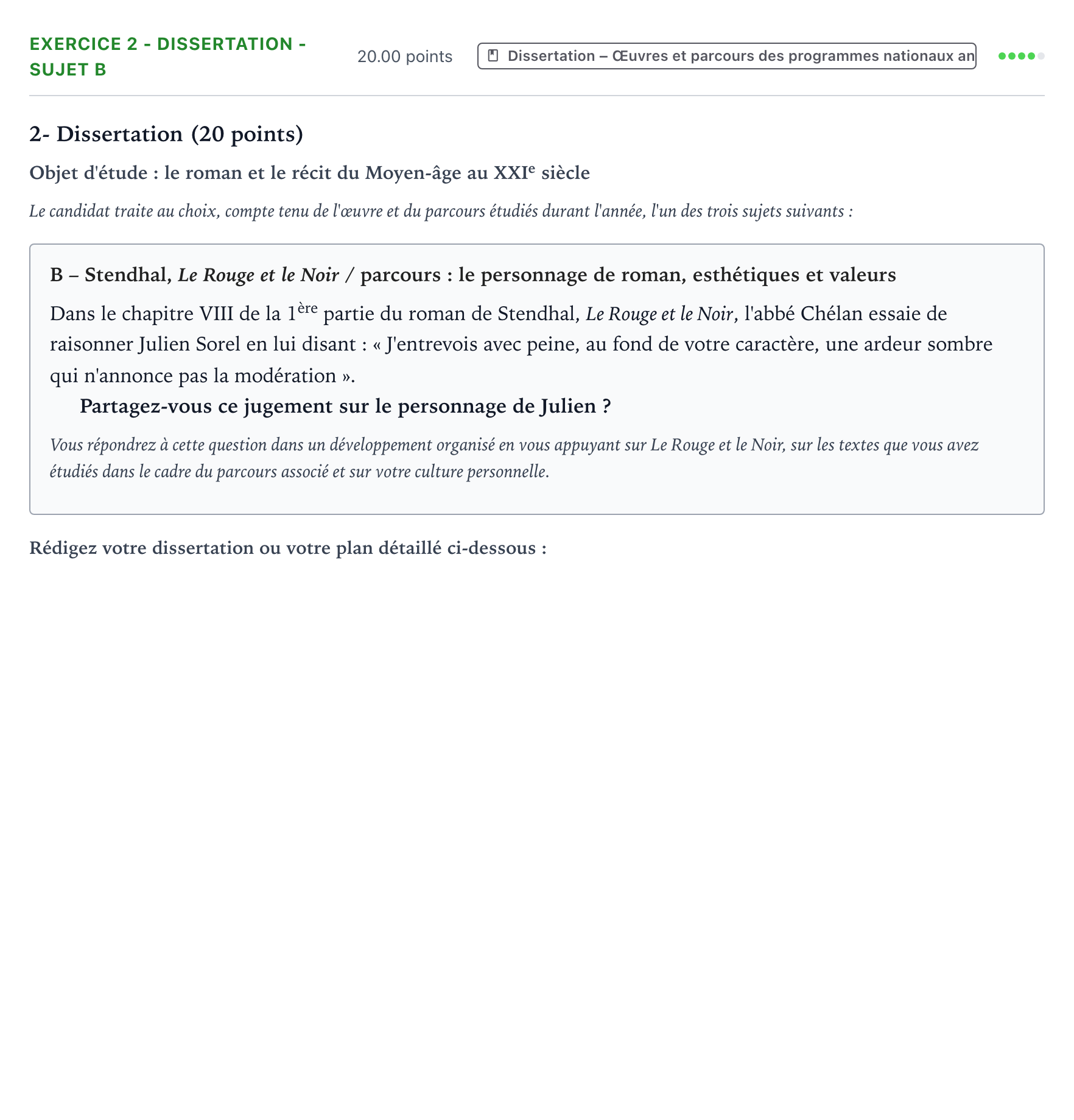 Énoncé: Exercice 2 - Dissertation - Sujet B · Bac Français (1ère) Asie session normale 2022