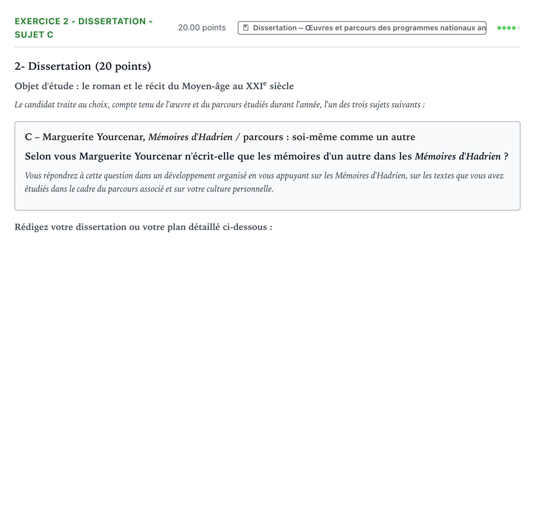 Énoncé: Exercice 2 - Dissertation - Sujet C · Bac Français (1ère) Asie session normale 2022
