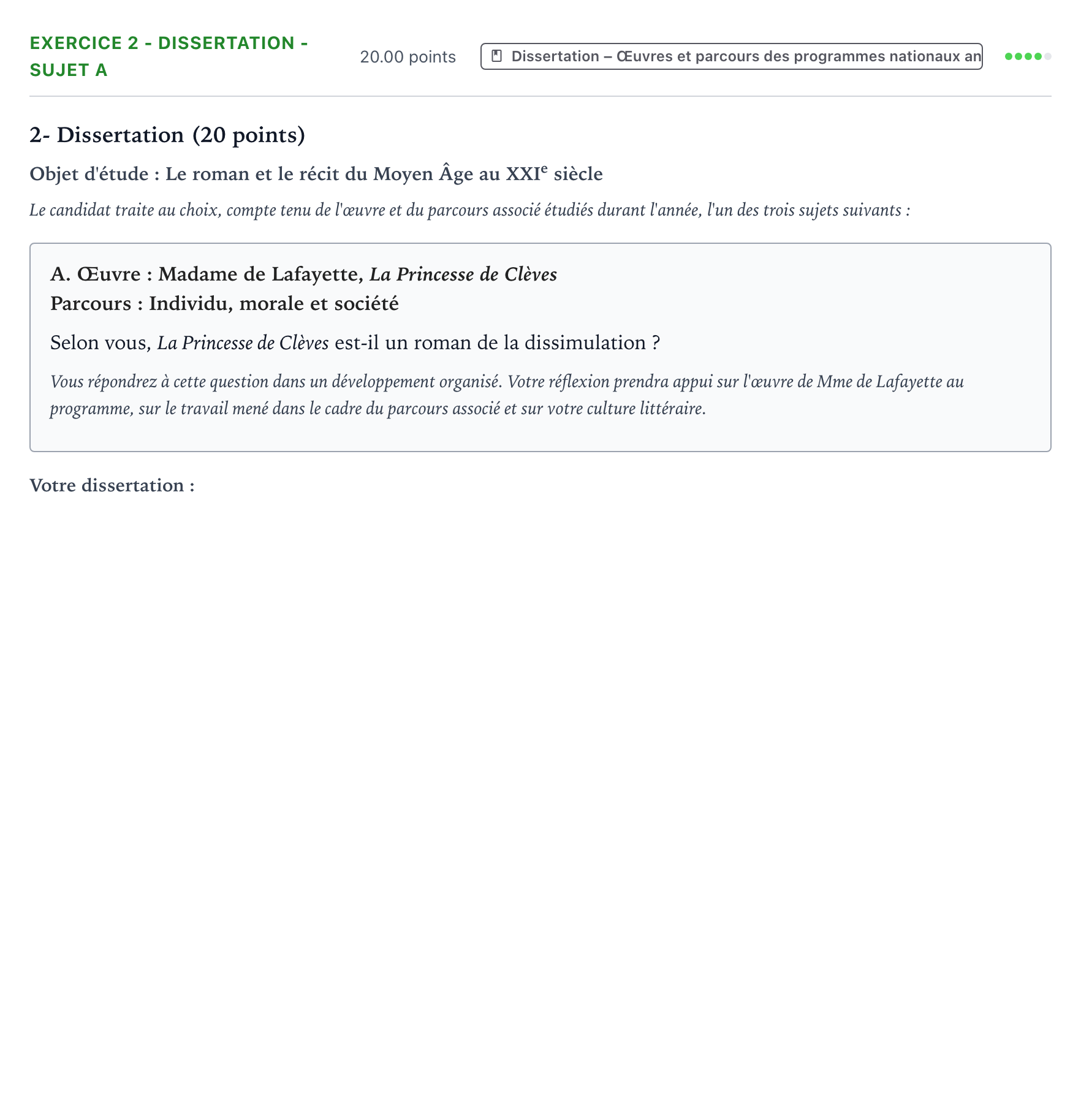 Énoncé: Exercice 2 - Dissertation - Sujet A · Bac Français (1ère) Centres étrangers (Afrique) session normale 2022