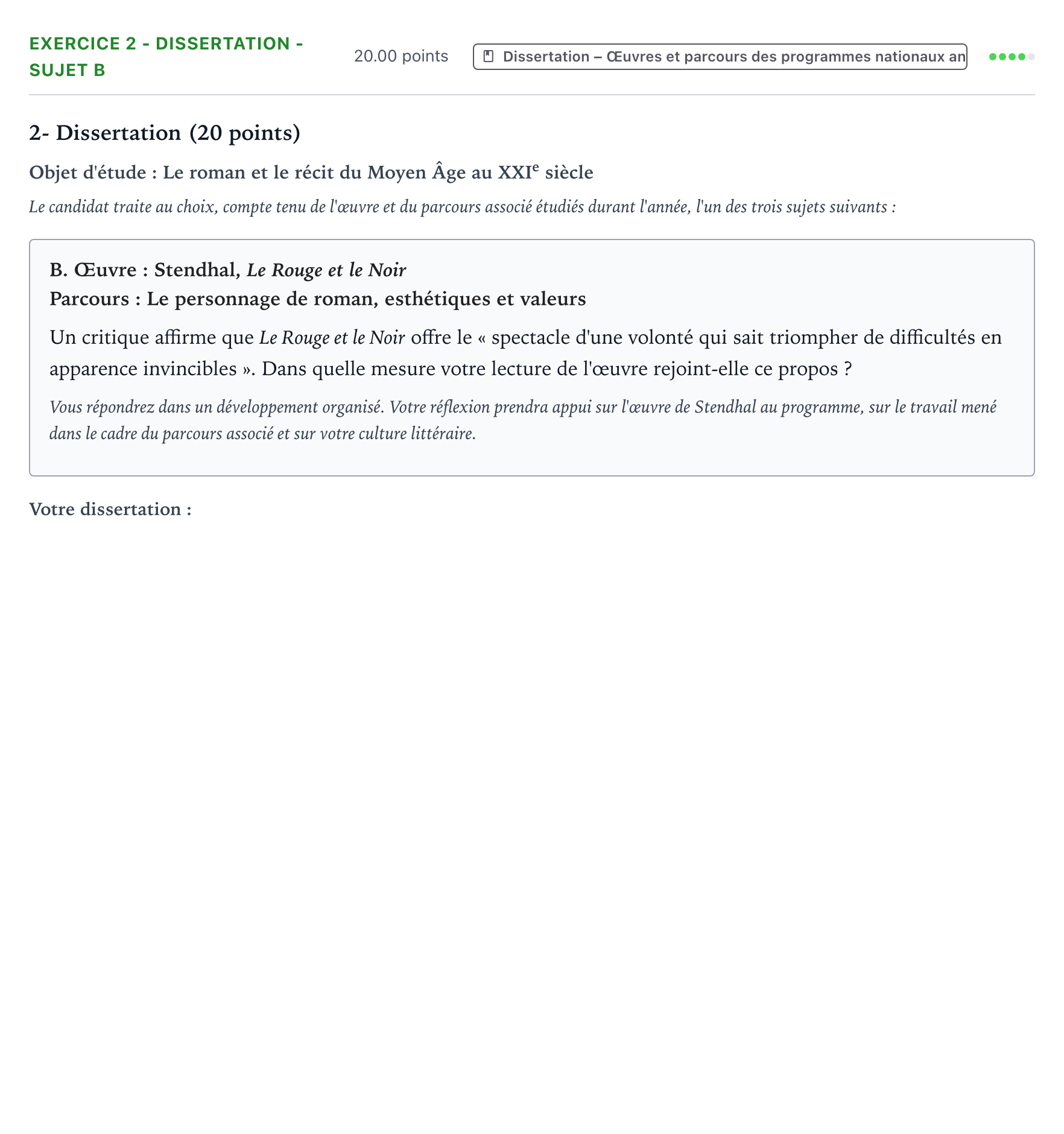 Énoncé: Exercice 2 - Dissertation - Sujet B · Bac Français (1ère) Centres étrangers (Afrique) session normale 2022