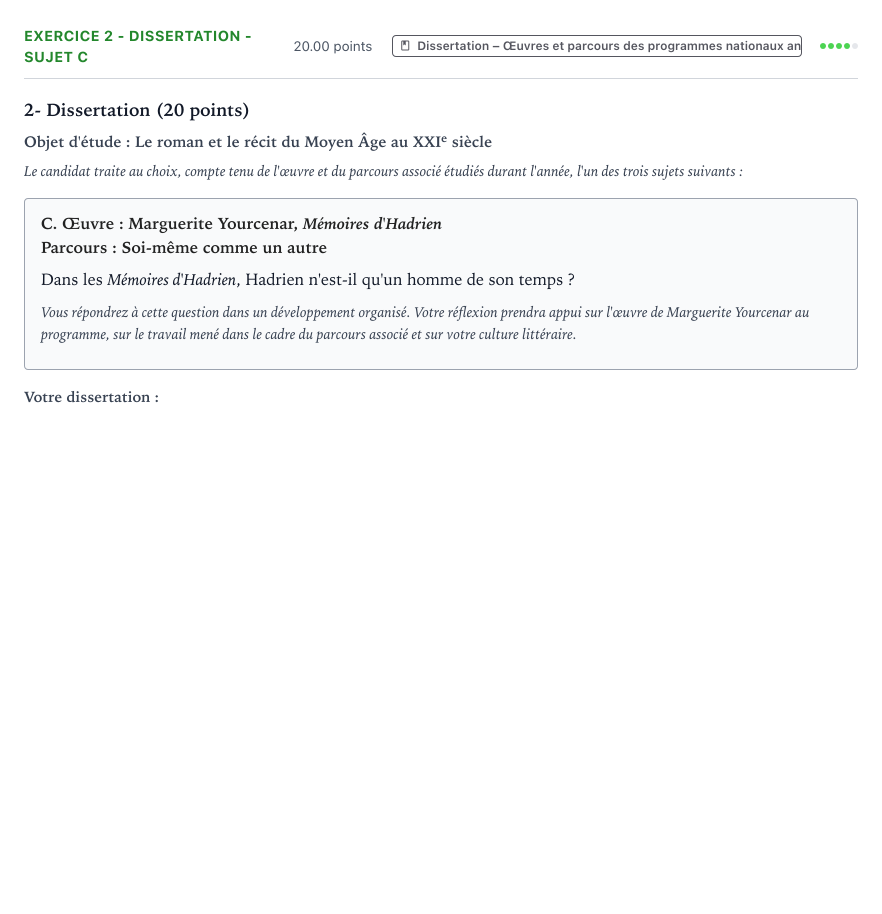 Énoncé: Exercice 2 - Dissertation - Sujet C · Bac Français (1ère) Centres étrangers (Afrique) session normale 2022
