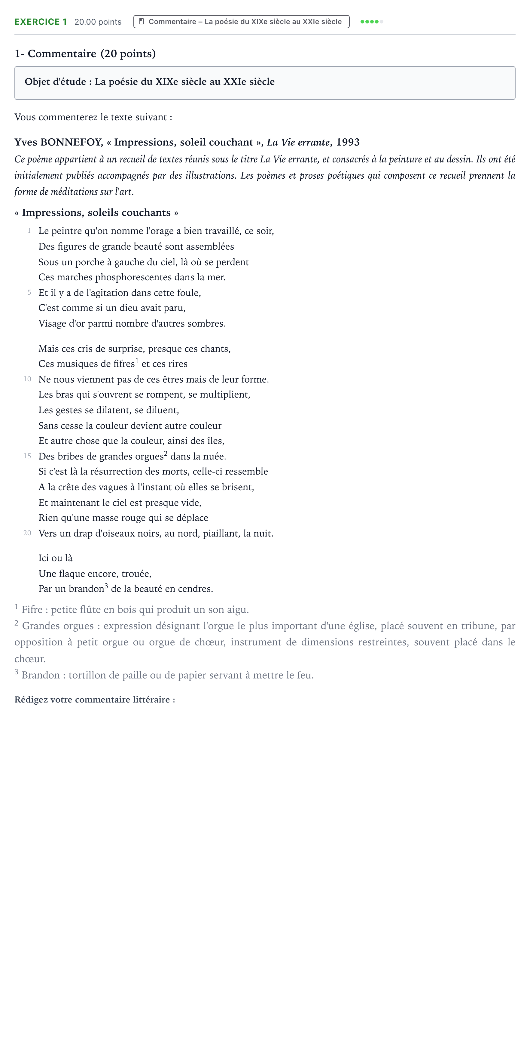 Énoncé: Exercice 1 - Commentaire · Bac Français (1ère) Métropole remplacement 2022