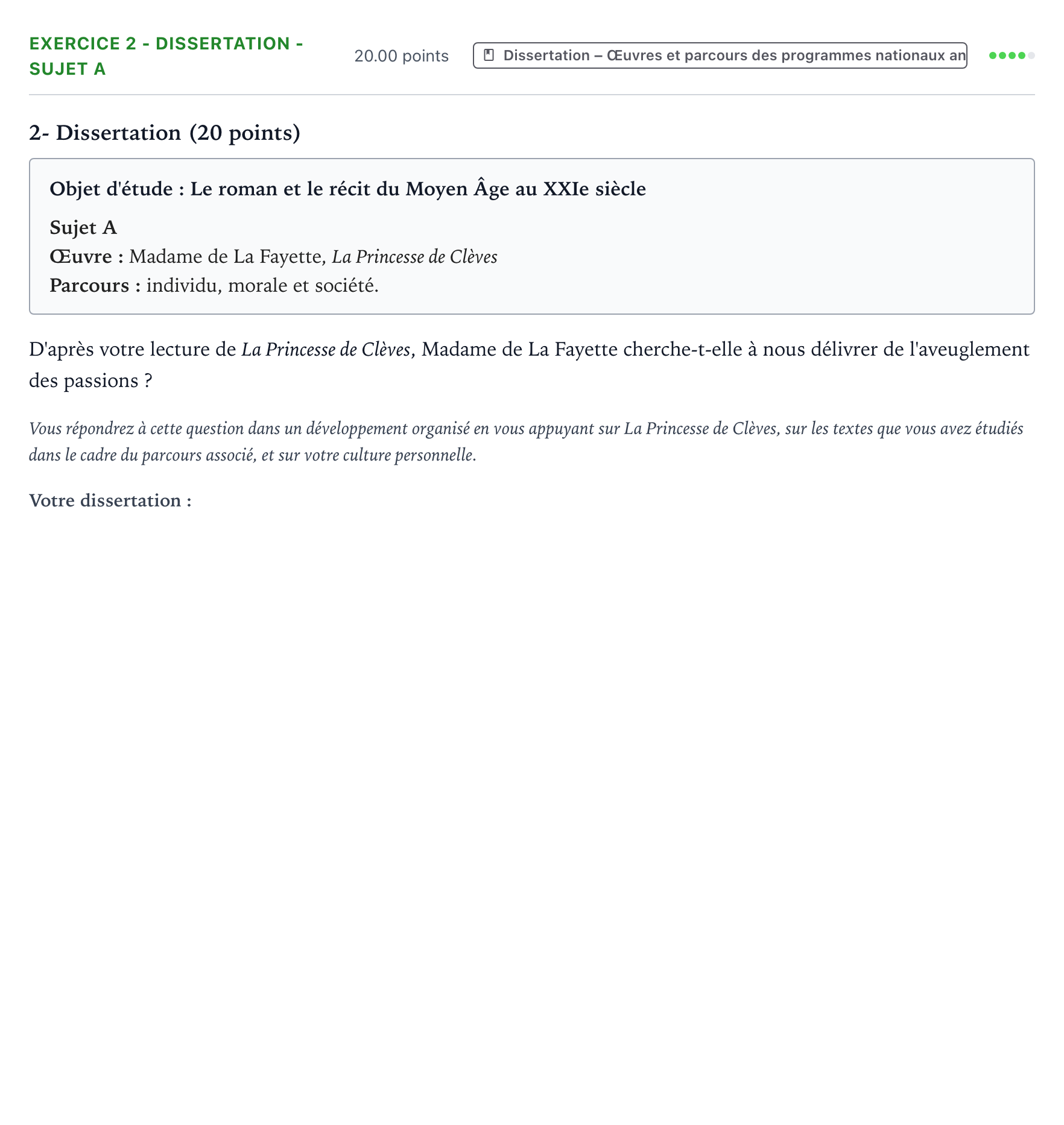 Énoncé: Exercice 2 - Dissertation - Sujet A · Bac Français (1ère) Métropole remplacement 2022