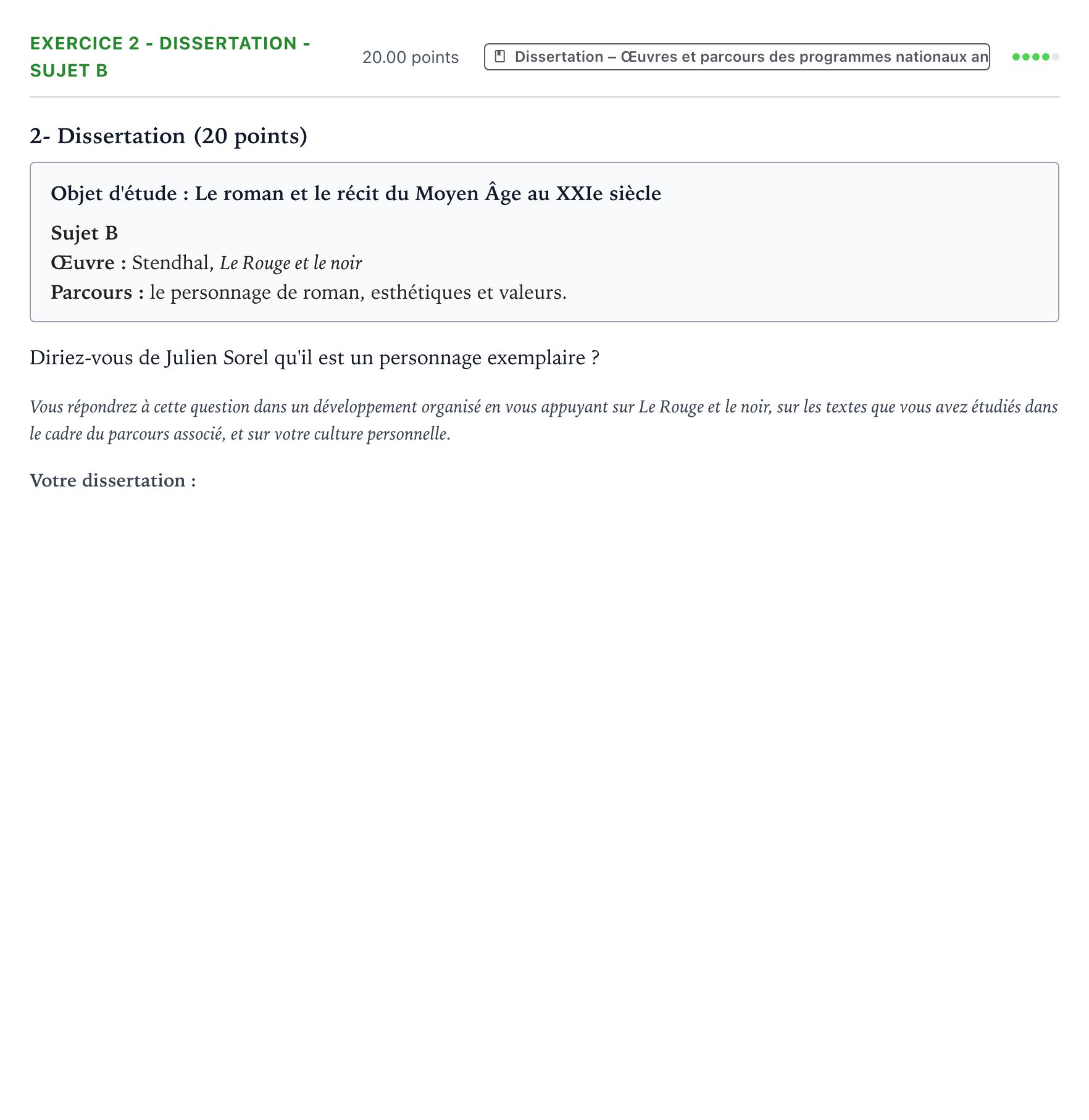 Énoncé: Exercice 2 - Dissertation - Sujet B · Bac Français (1ère) Métropole remplacement 2022