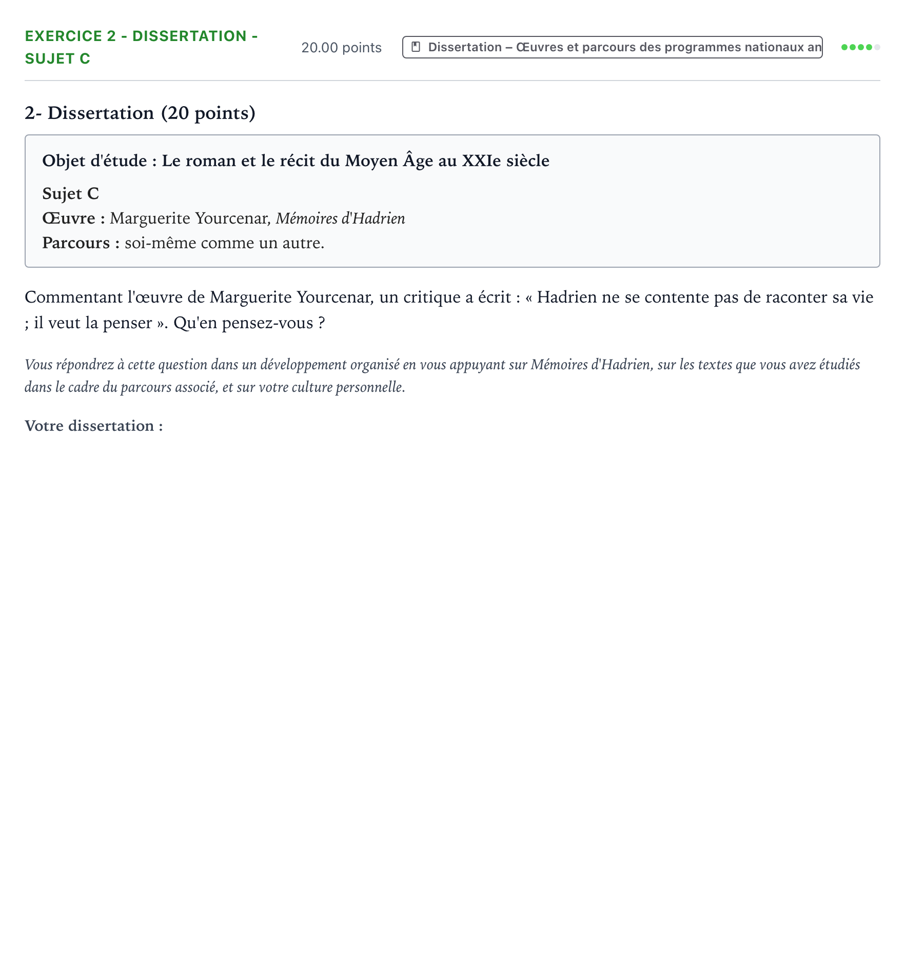 Énoncé: Exercice 2 - Dissertation - Sujet C · Bac Français (1ère) Métropole remplacement 2022