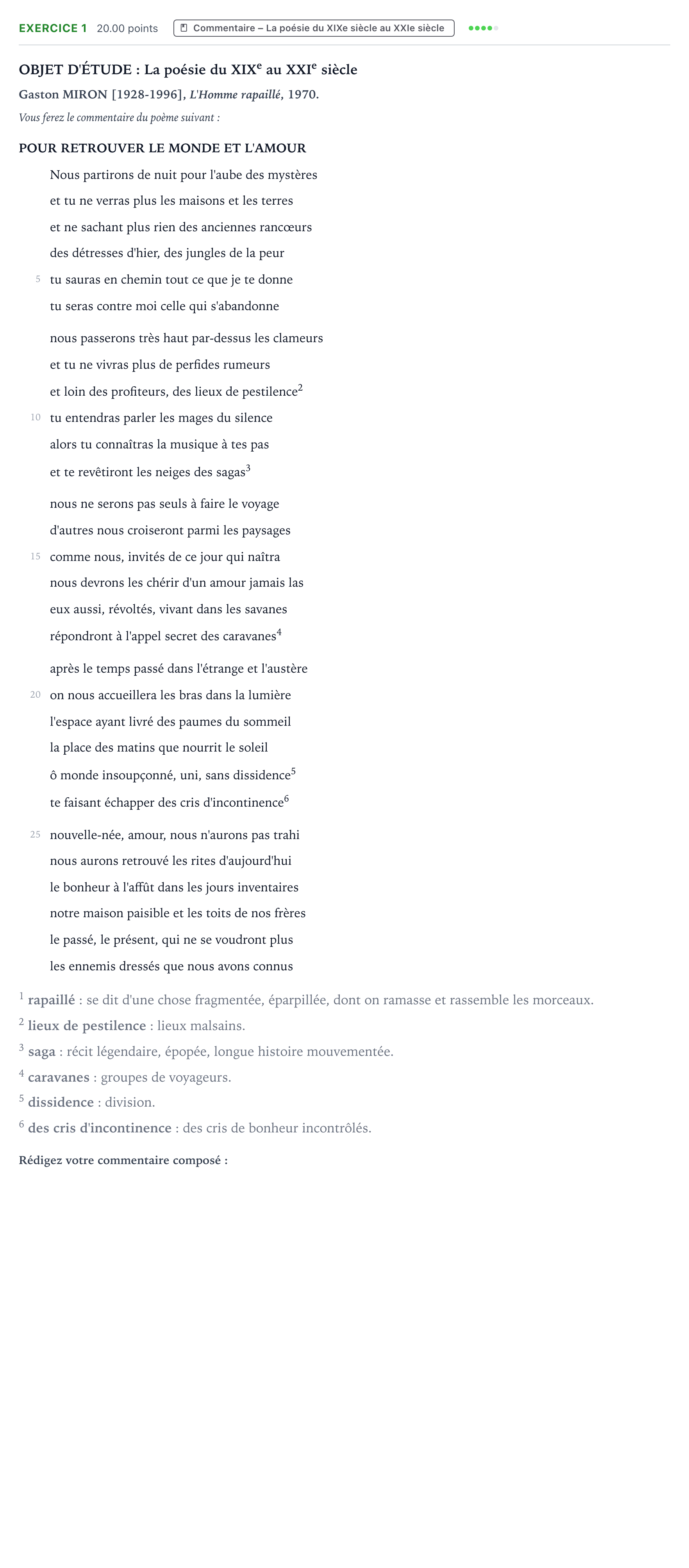Énoncé: Exercice 1 - Commentaire · Bac Français (1ère) Nouvelle-Calédonie session normale 2022