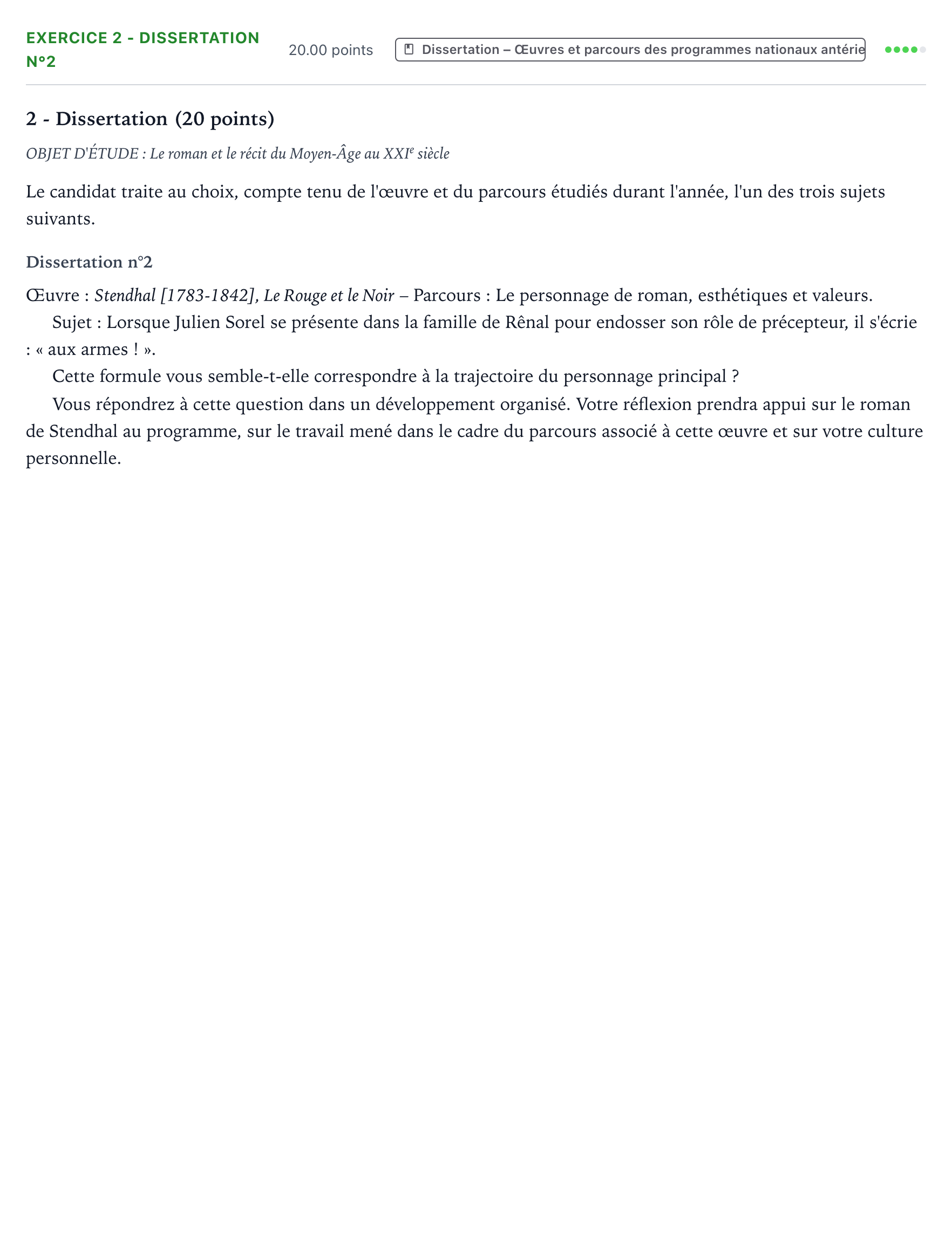 Énoncé: Exercice 2 - Dissertation n°2 · Bac Français (1ère) Nouvelle-Calédonie session normale 2022