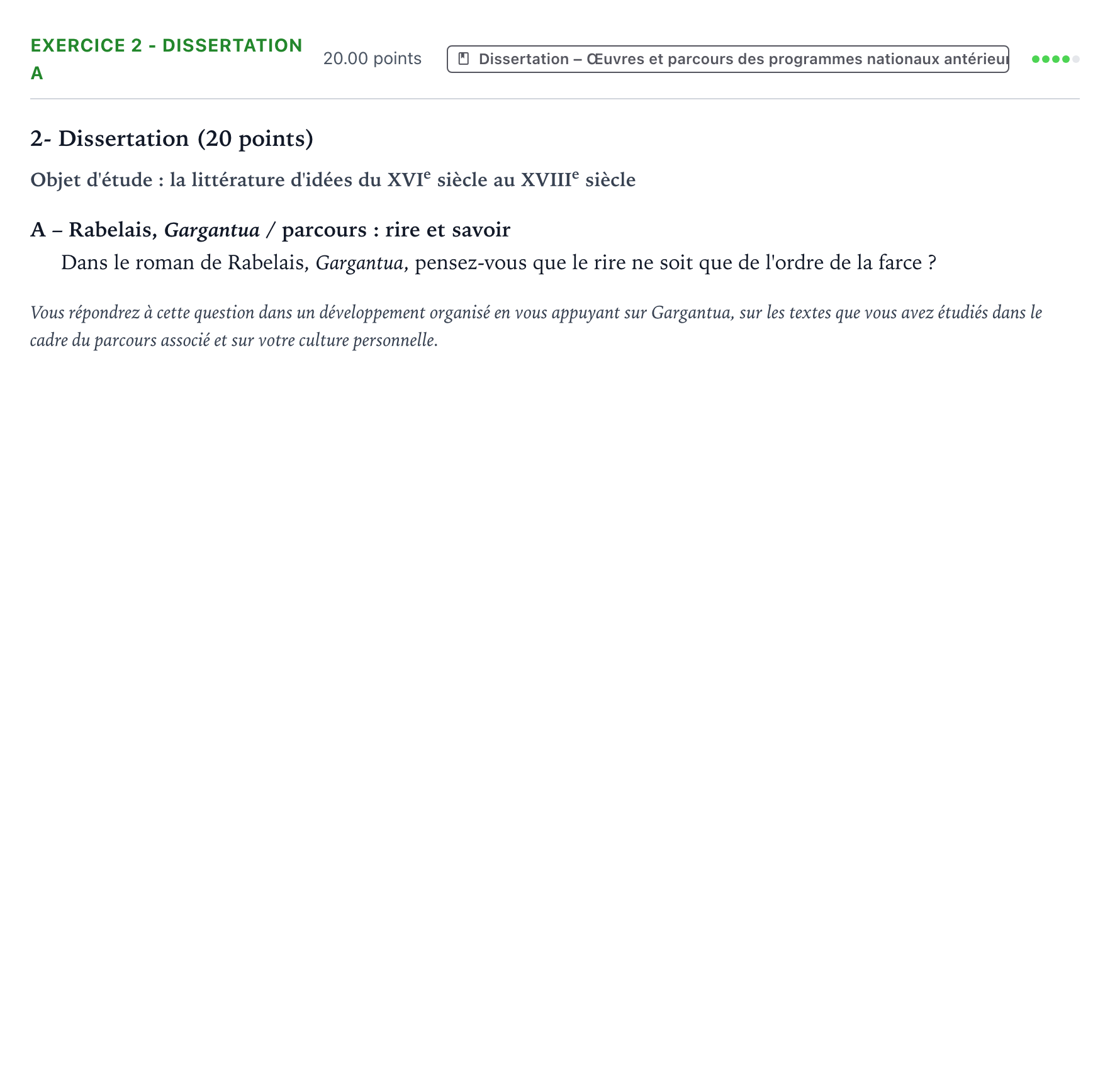 Énoncé: Exercice 2 - Dissertation A · Bac Français (1ère) Polynésie session normale 2022