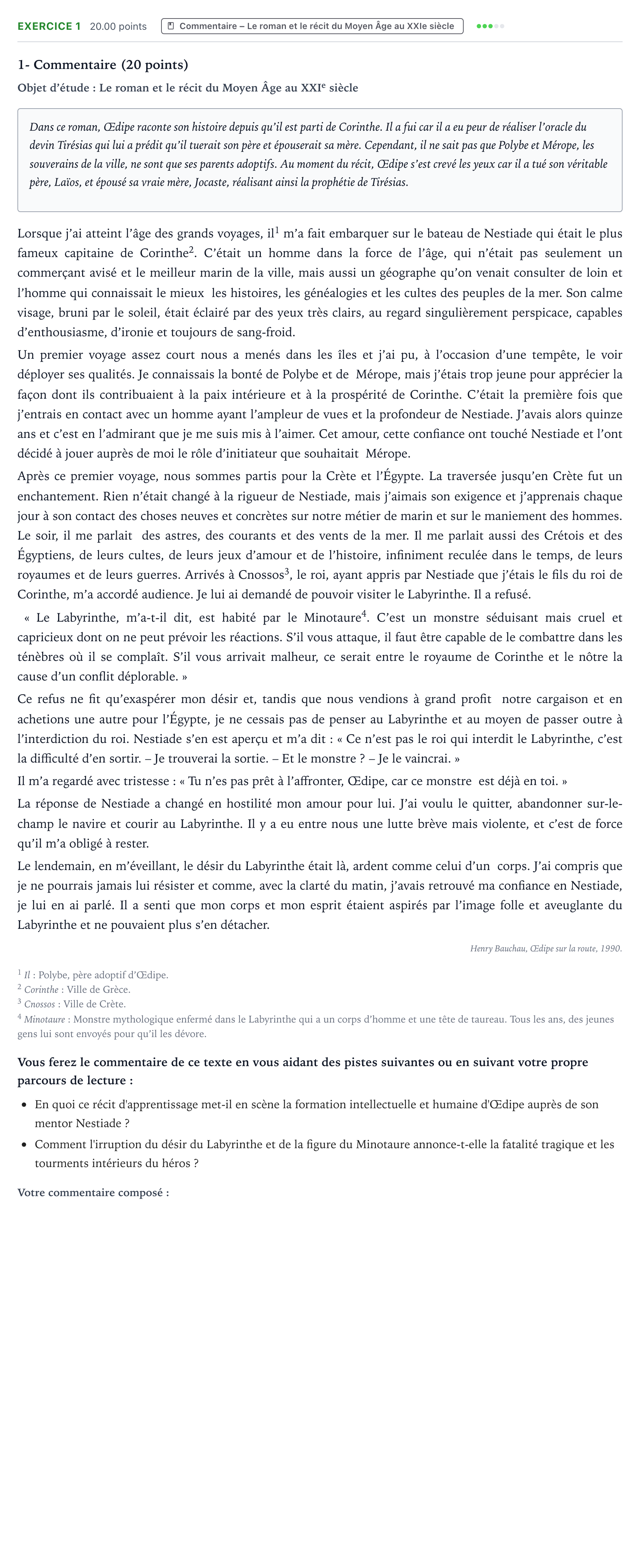 Énoncé: Exercice 1 - Commentaire · Bac Français (1ère) Polynésie remplacement 2022