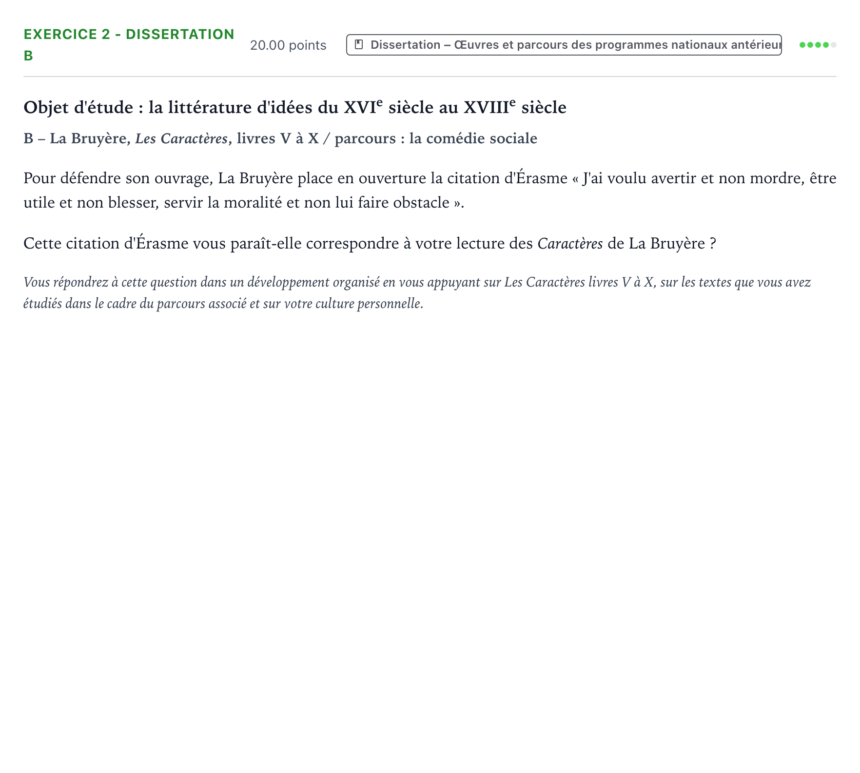 Énoncé: Exercice 2 - Dissertation B · Bac Français (1ère) Polynésie remplacement 2022