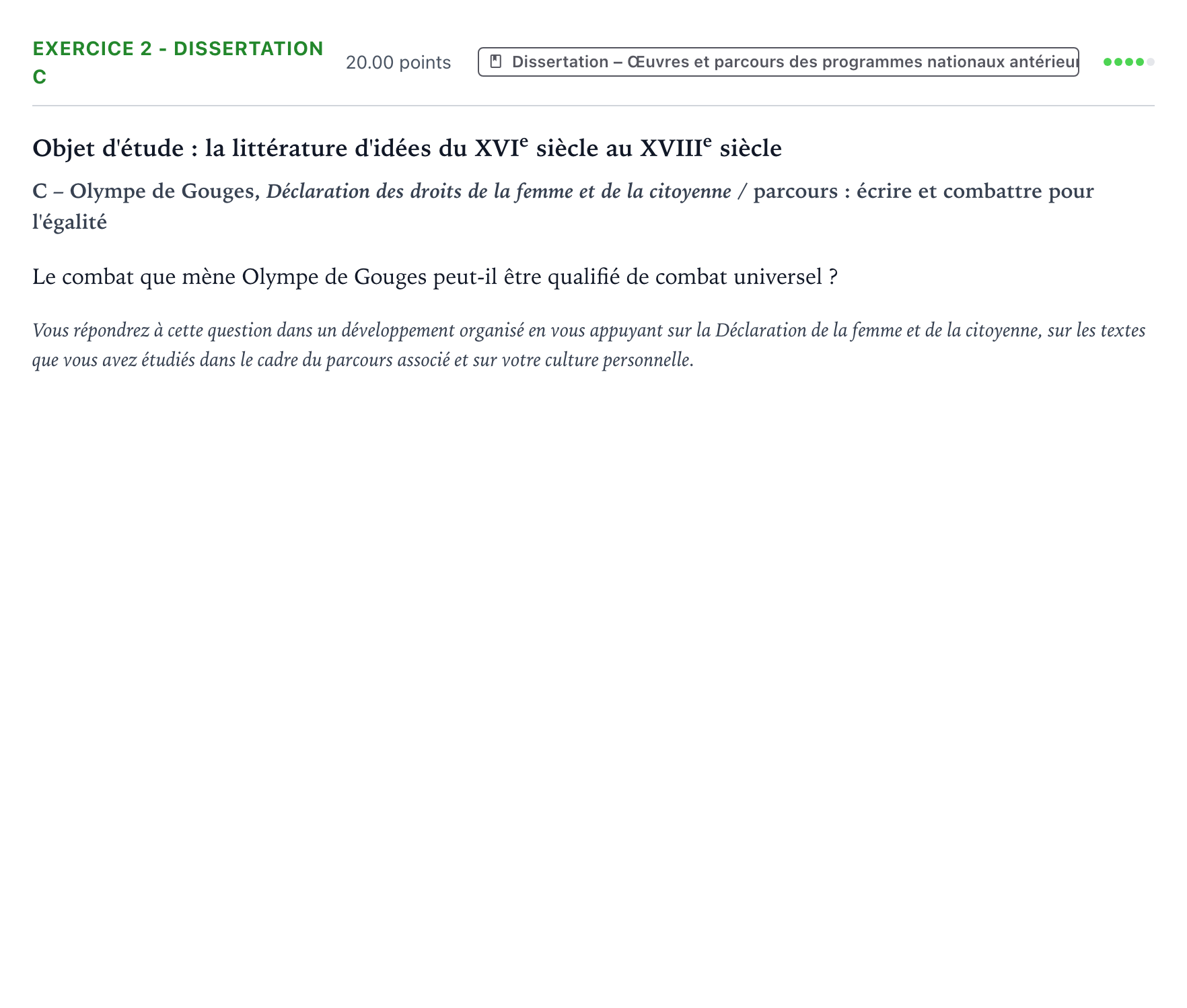 Énoncé: Exercice 2 - Dissertation C · Bac Français (1ère) Polynésie remplacement 2022