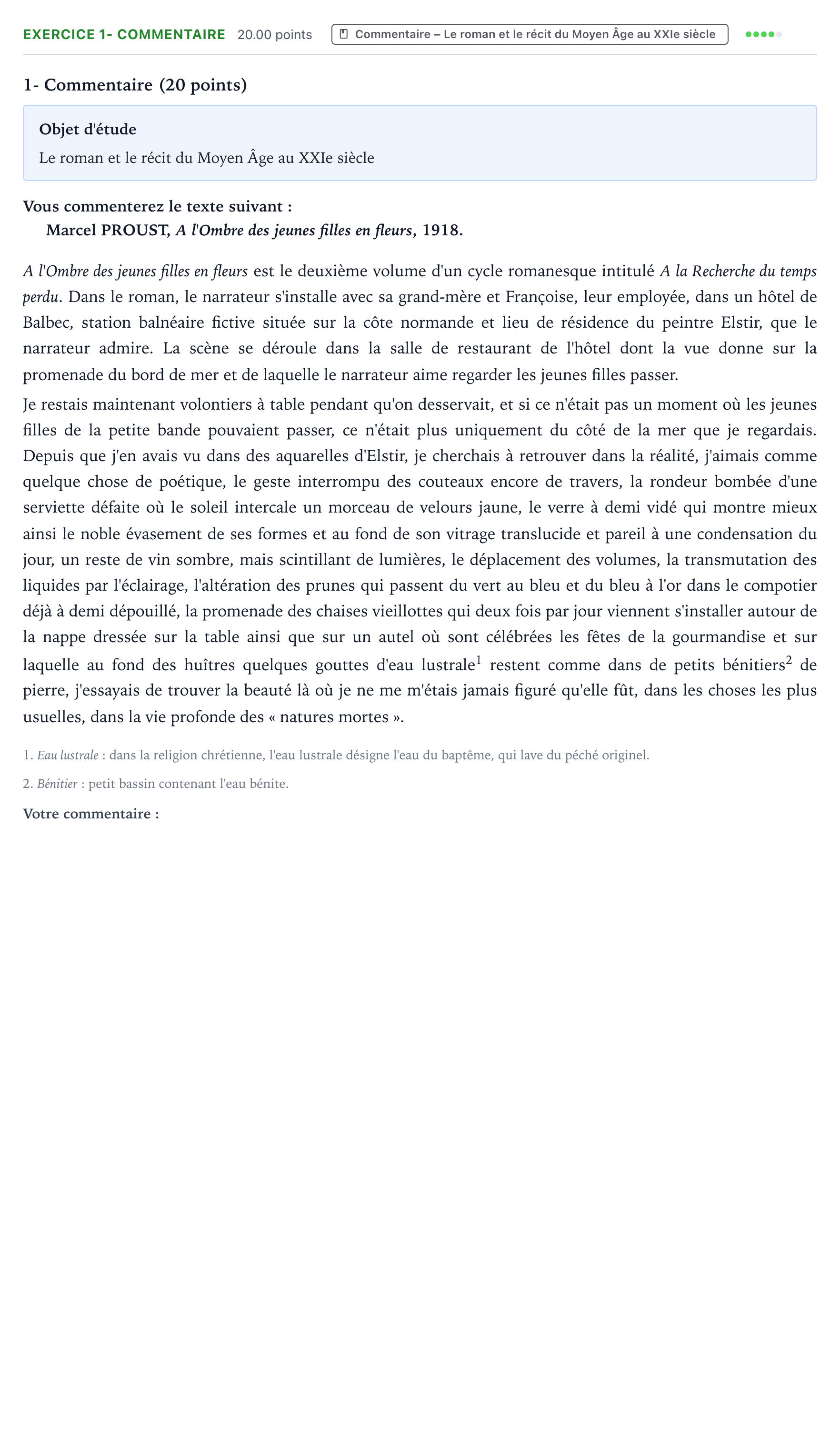 Énoncé: Exercice 1- Commentaire · Bac Français (1ère) Sujets zéro et spécimens sujet 2022 (sujet 1)