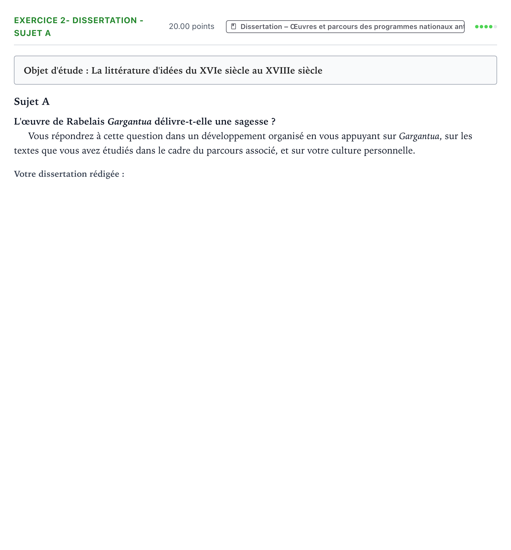 Énoncé: Exercice 2- Dissertation - Sujet A · Bac Français (1ère) Sujets zéro et spécimens sujet 2022 (sujet 1)