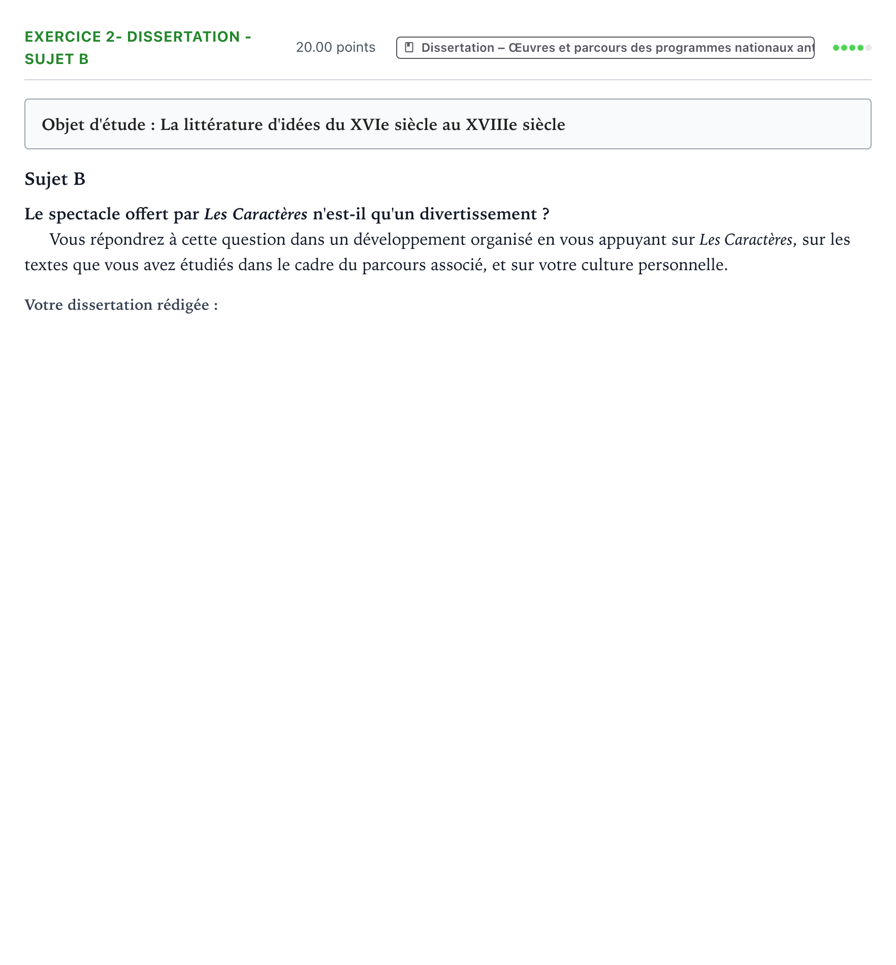 Énoncé: Exercice 2- Dissertation - Sujet B · Bac Français (1ère) Sujets zéro et spécimens sujet 2022 (sujet 1)