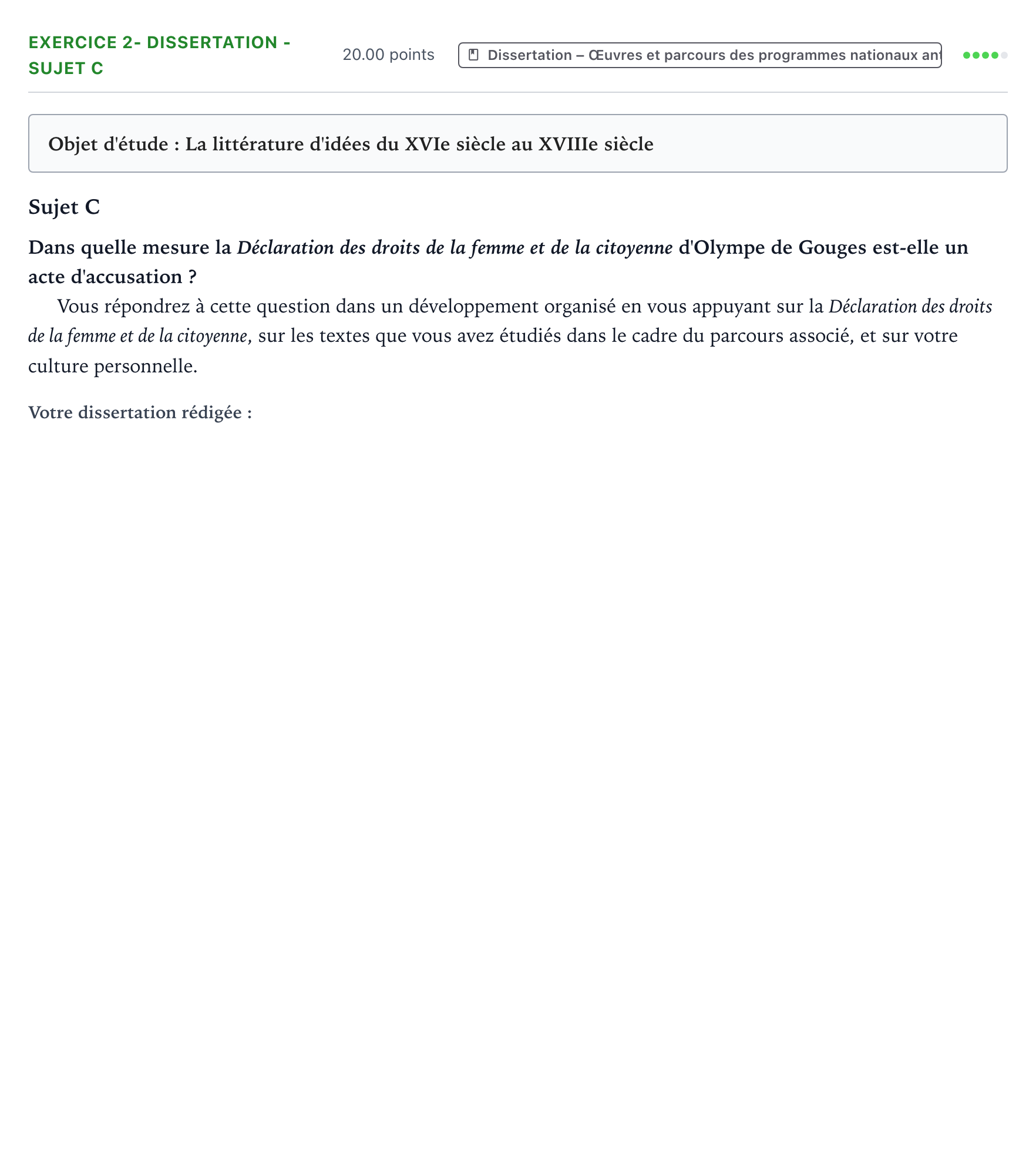 Énoncé: Exercice 2- Dissertation - Sujet C · Bac Français (1ère) Sujets zéro et spécimens sujet 2022 (sujet 1)
