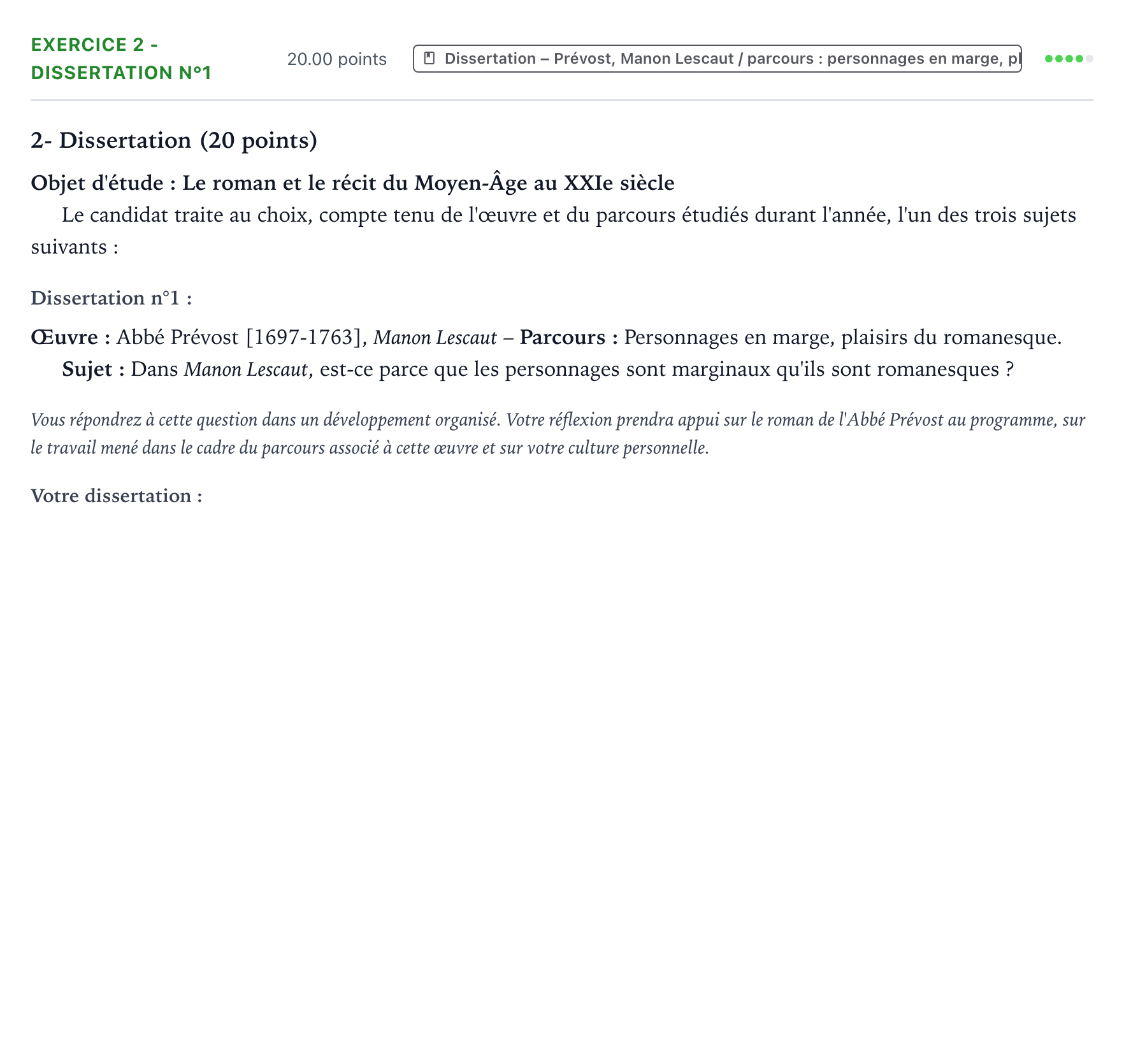 Énoncé: Exercice 2 - Dissertation n°1 · Bac Français (1ère) Amérique du Nord session normale 2023
