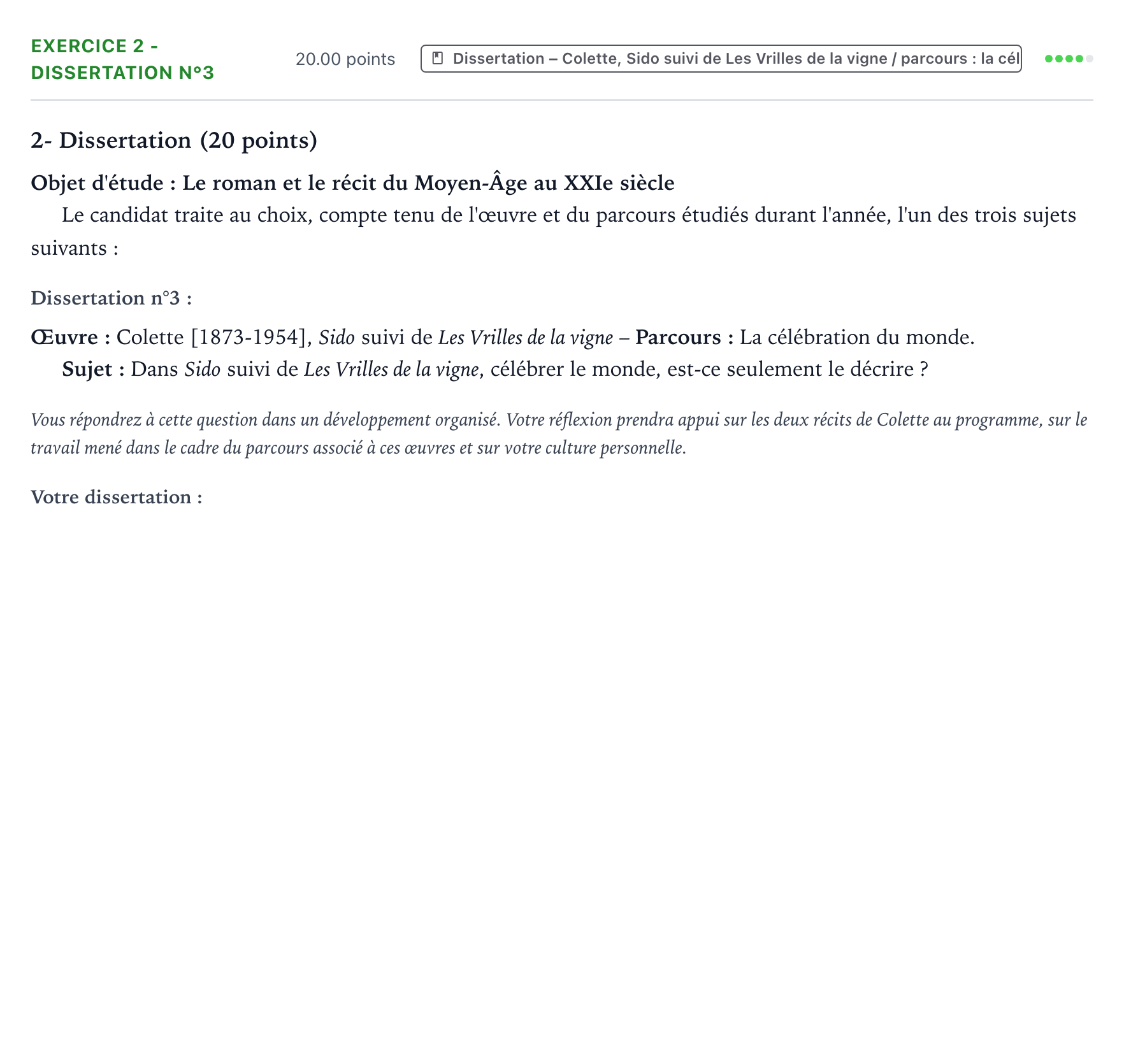 Énoncé: Exercice 2 - Dissertation n°3 · Bac Français (1ère) Amérique du Nord session normale 2023