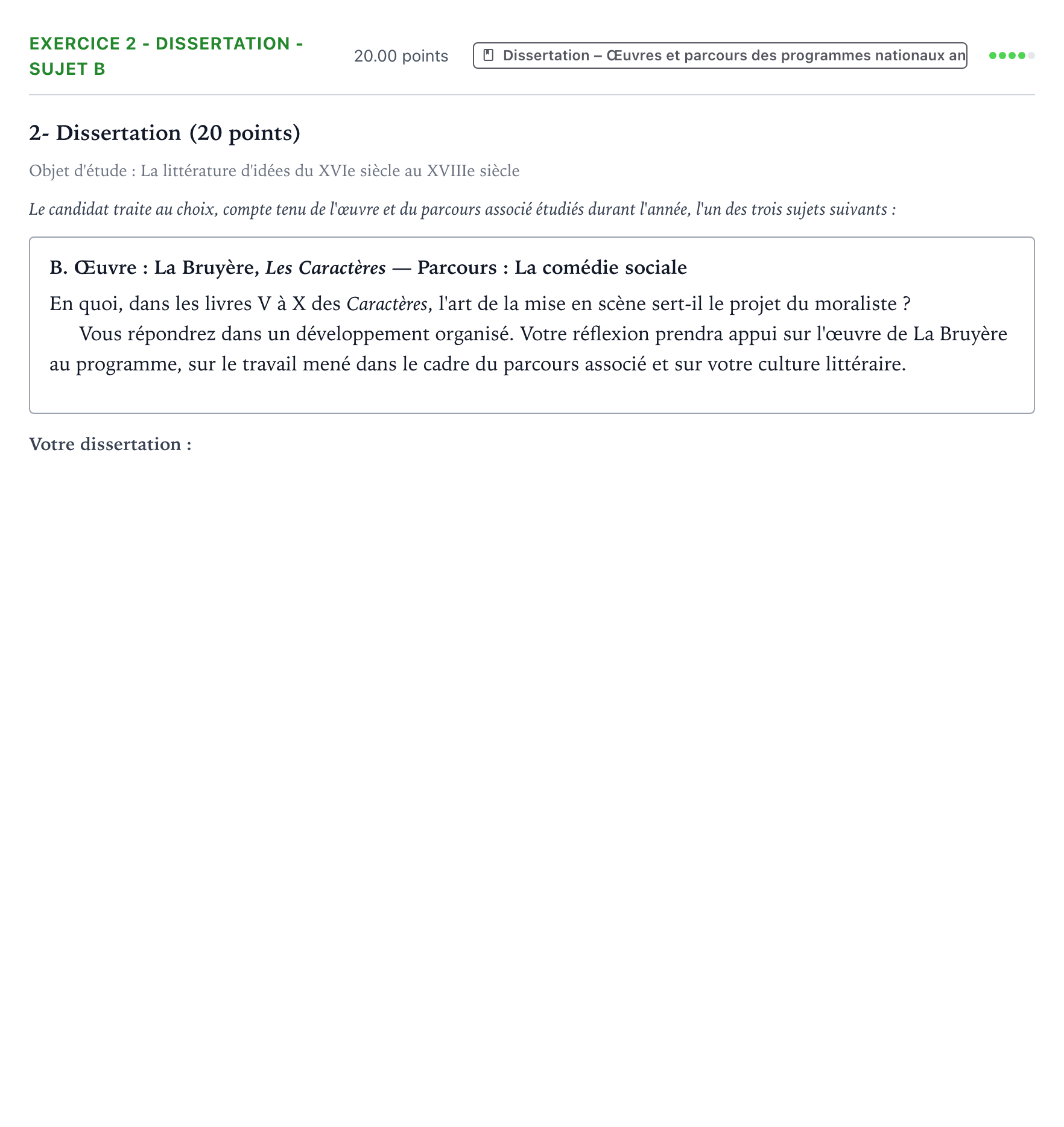 Énoncé: Exercice 2 - Dissertation - Sujet B · Bac Français (1ère) Antilles-Guyane session normale 2023