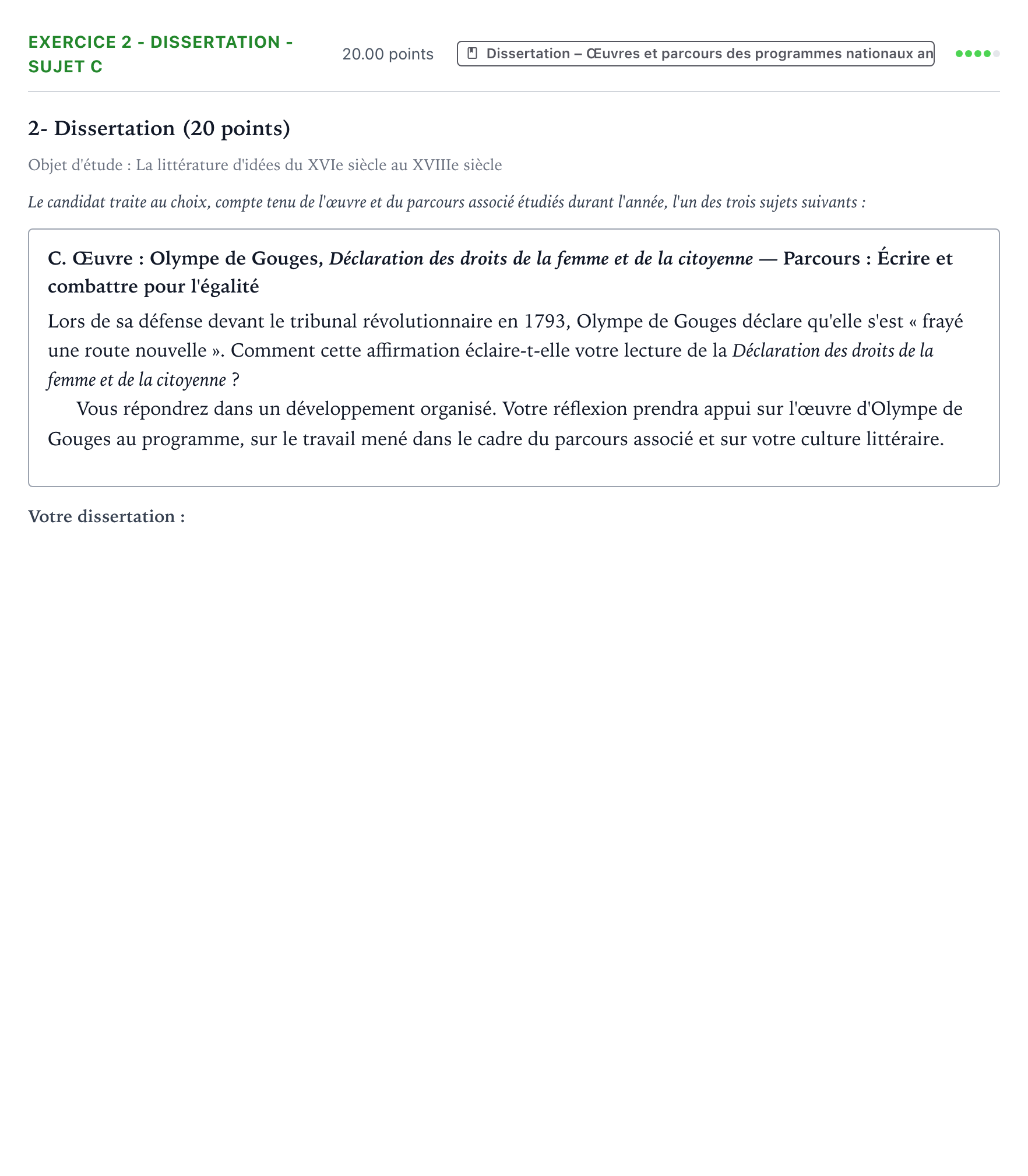 Énoncé: Exercice 2 - Dissertation - Sujet C · Bac Français (1ère) Antilles-Guyane session normale 2023