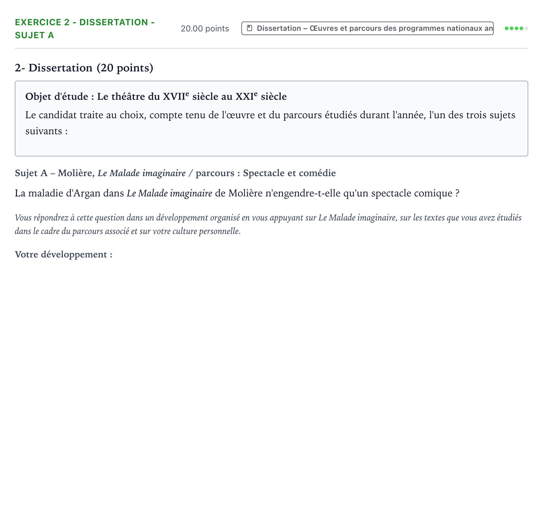Énoncé: Exercice 2 - Dissertation - Sujet A · Bac Français (1ère) Asie session normale 2023
