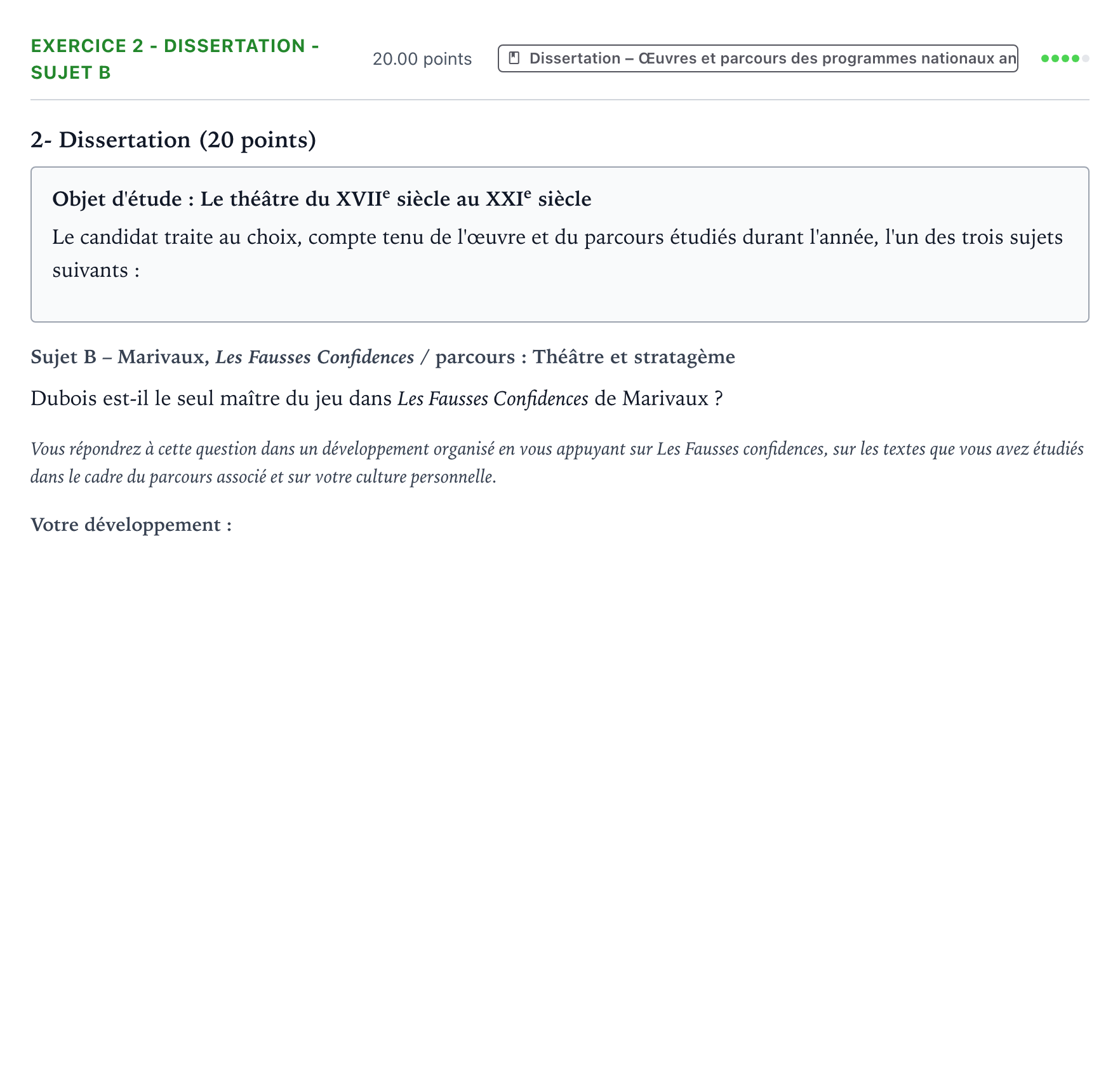 Énoncé: Exercice 2 - Dissertation - Sujet B · Bac Français (1ère) Asie session normale 2023