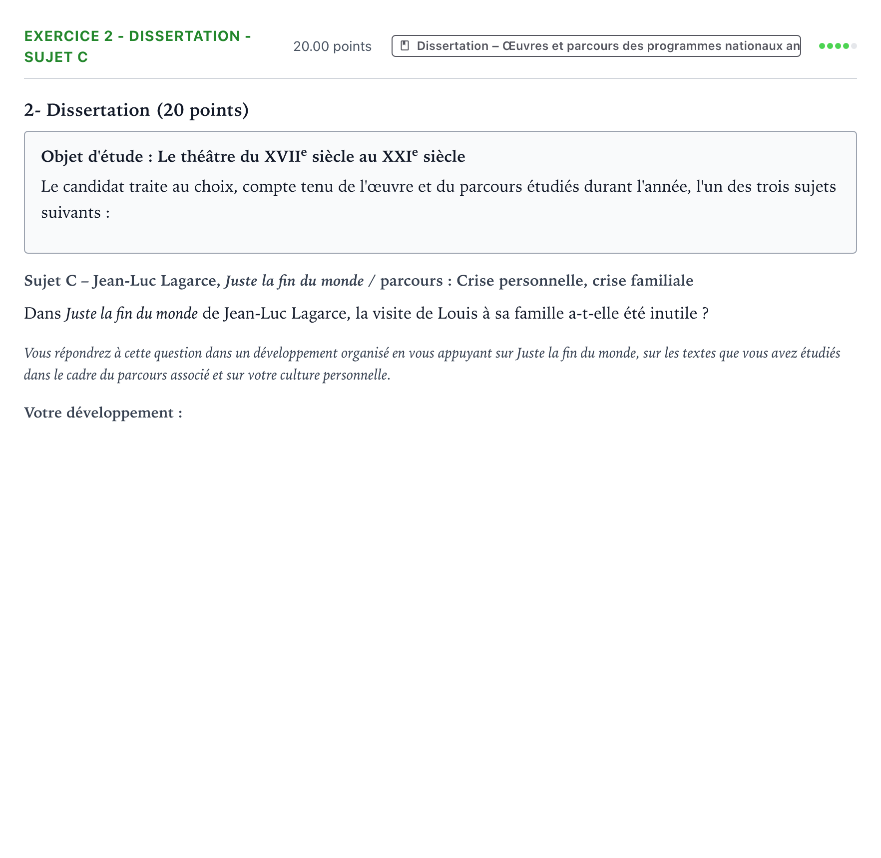 Énoncé: Exercice 2 - Dissertation - Sujet C · Bac Français (1ère) Asie session normale 2023
