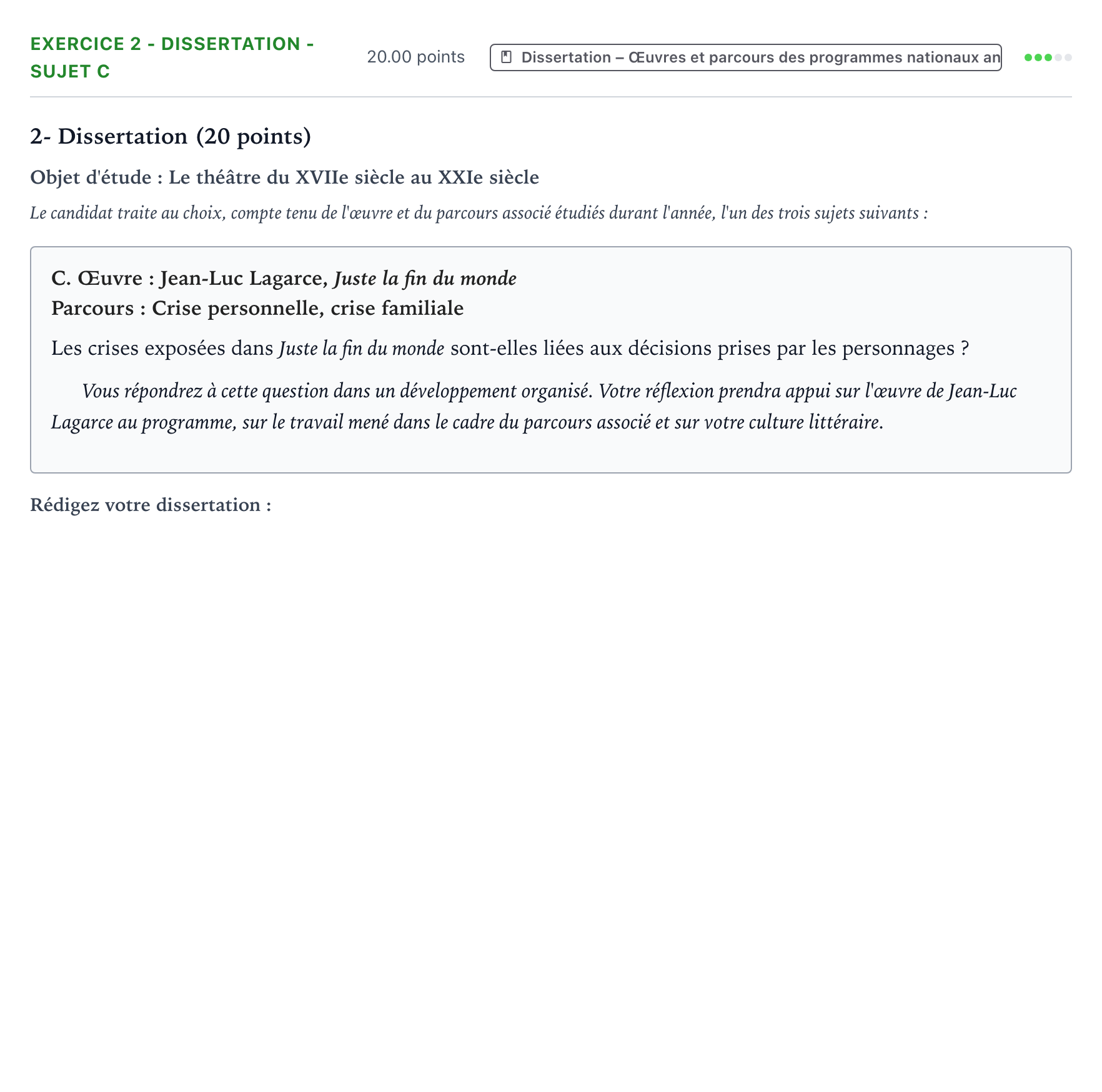 Énoncé: Exercice 2 - Dissertation - Sujet C · Bac Français (1ère) Centres étrangers (Afrique) session normale 2023