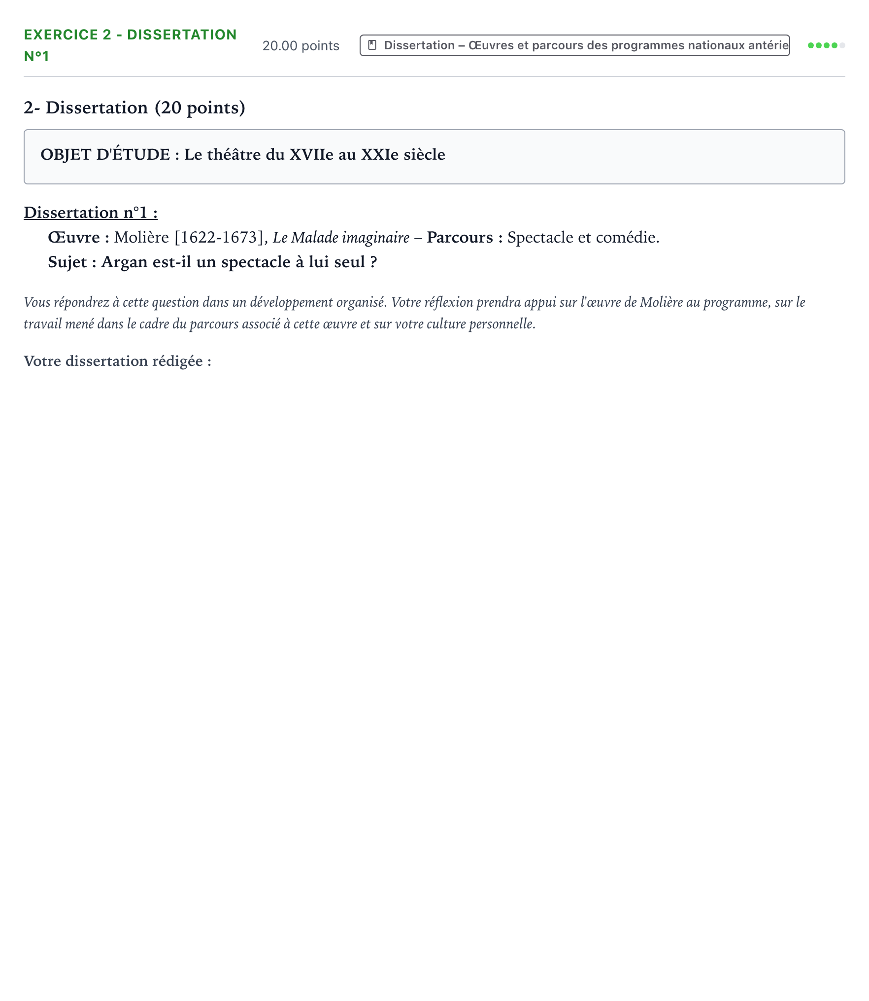 Énoncé: Exercice 2 - Dissertation n°1 · Bac Français (1ère) Nouvelle-Calédonie session normale 2023