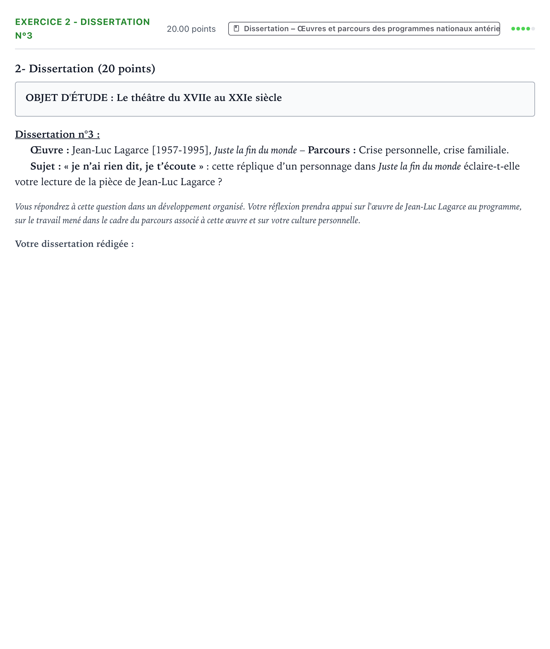 Énoncé: Exercice 2 - Dissertation n°3 · Bac Français (1ère) Nouvelle-Calédonie session normale 2023