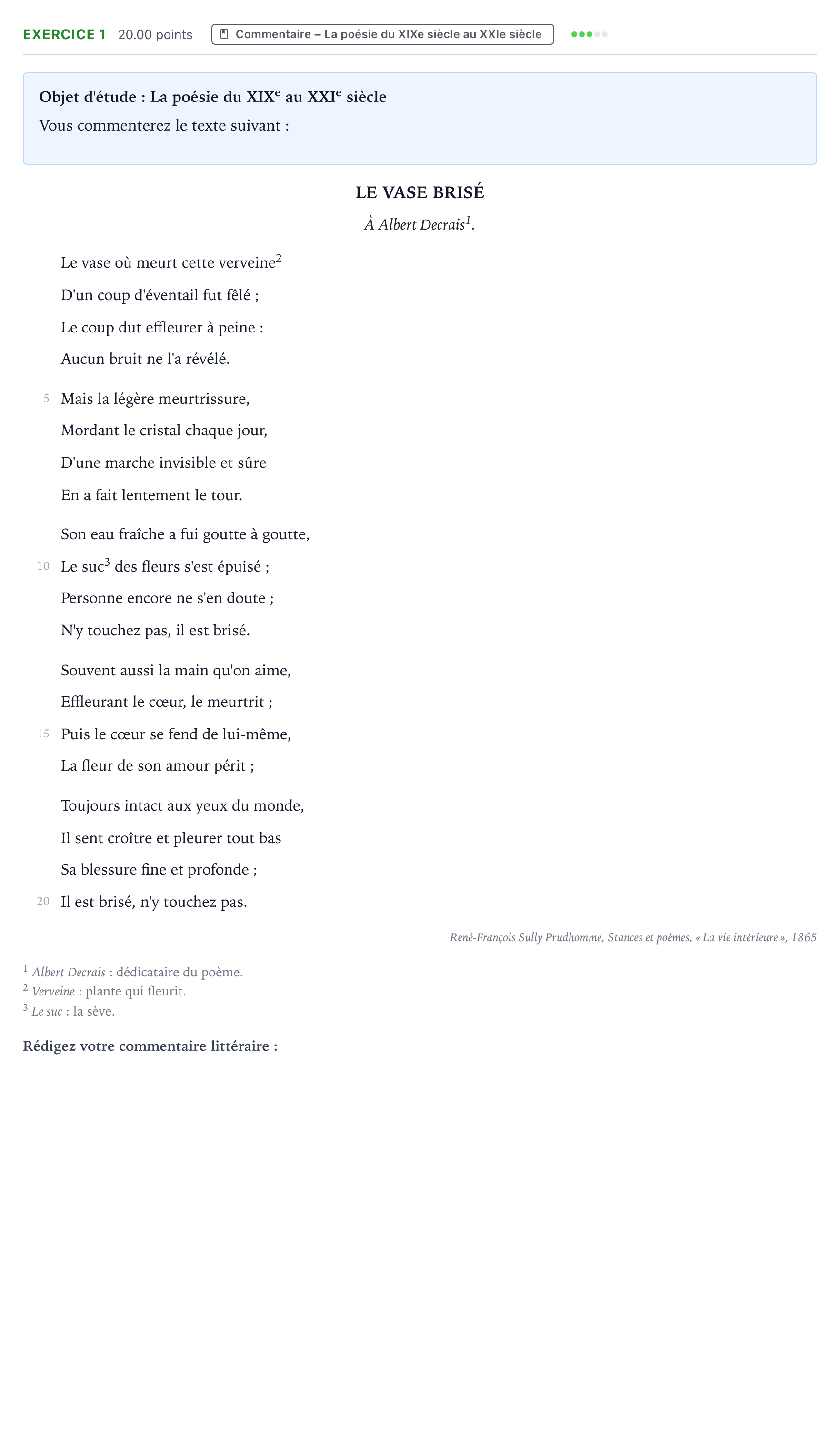 Énoncé: Exercice 1 - Commentaire · Bac Français (1ère) Polynésie session normale 2023