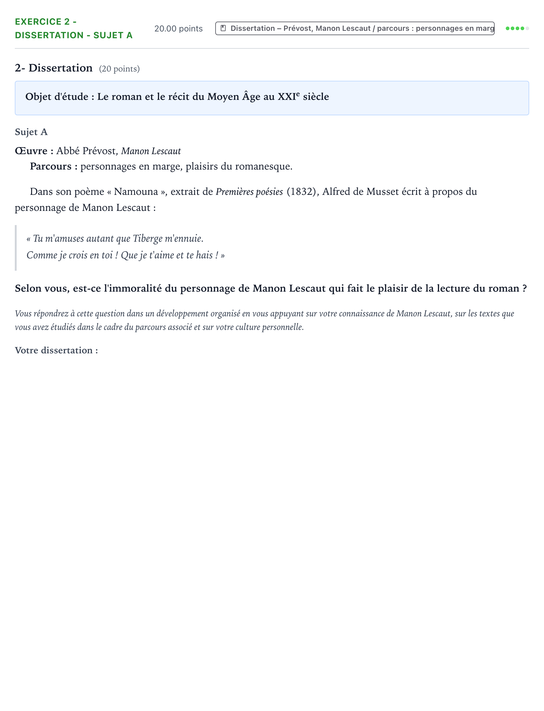 Énoncé: Exercice 2 - Dissertation - Sujet A · Bac Français (1ère) Polynésie session normale 2023